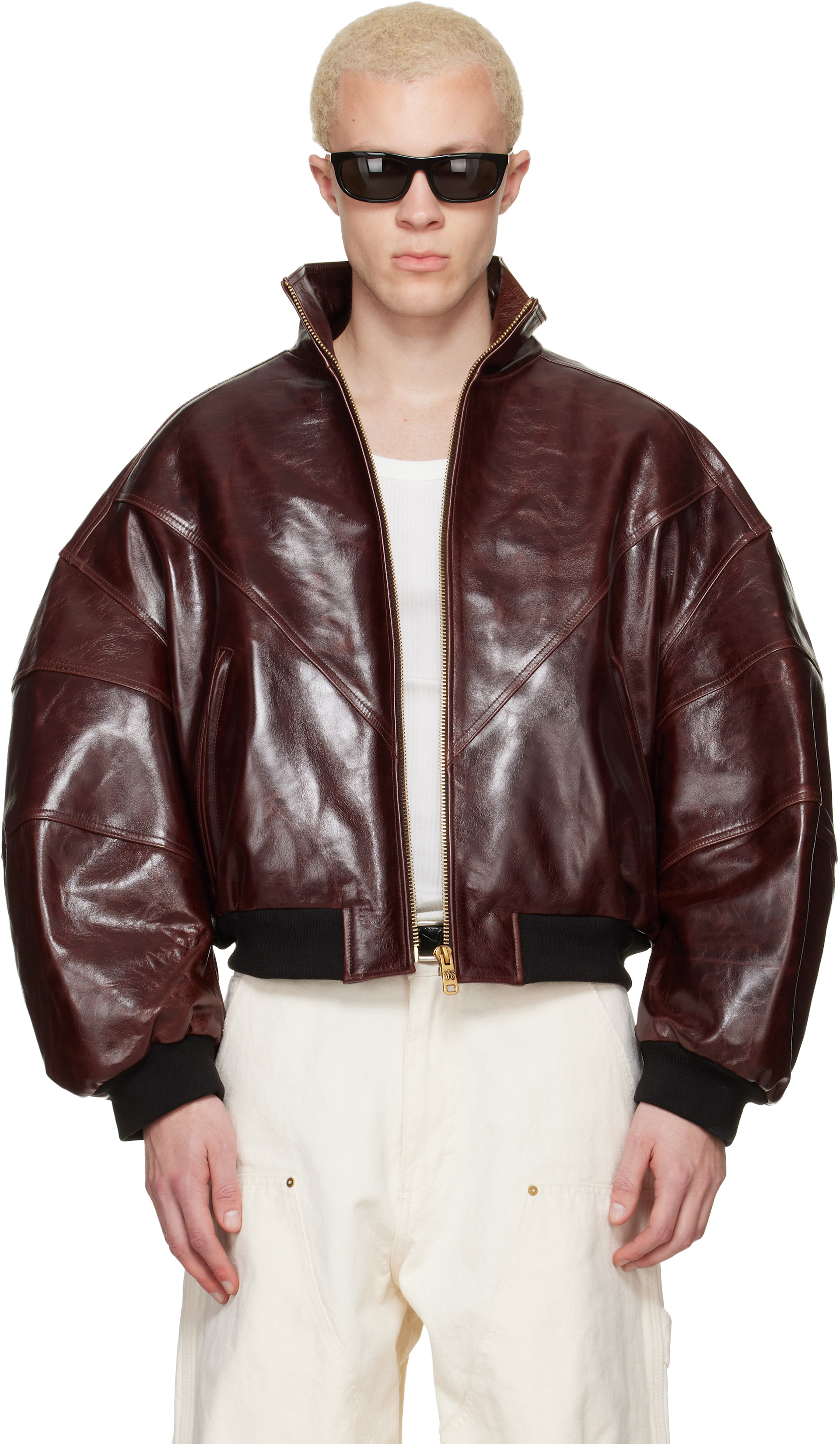 WILLY CHAVARRIA: Brown Ruff Rider Leather Jacket | SSENSE