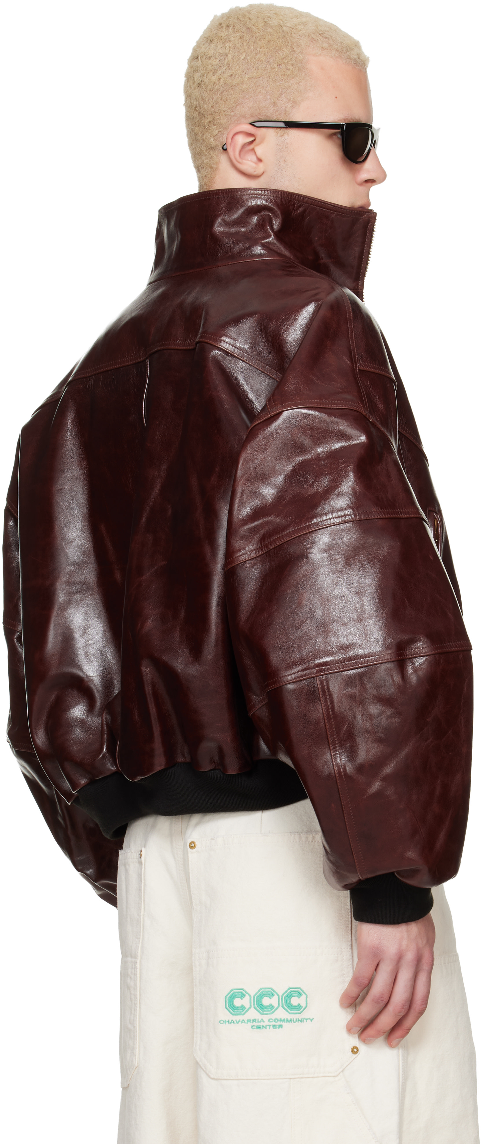 WILLY CHAVARRIA: Brown Ruff Rider Leather Jacket | SSENSE