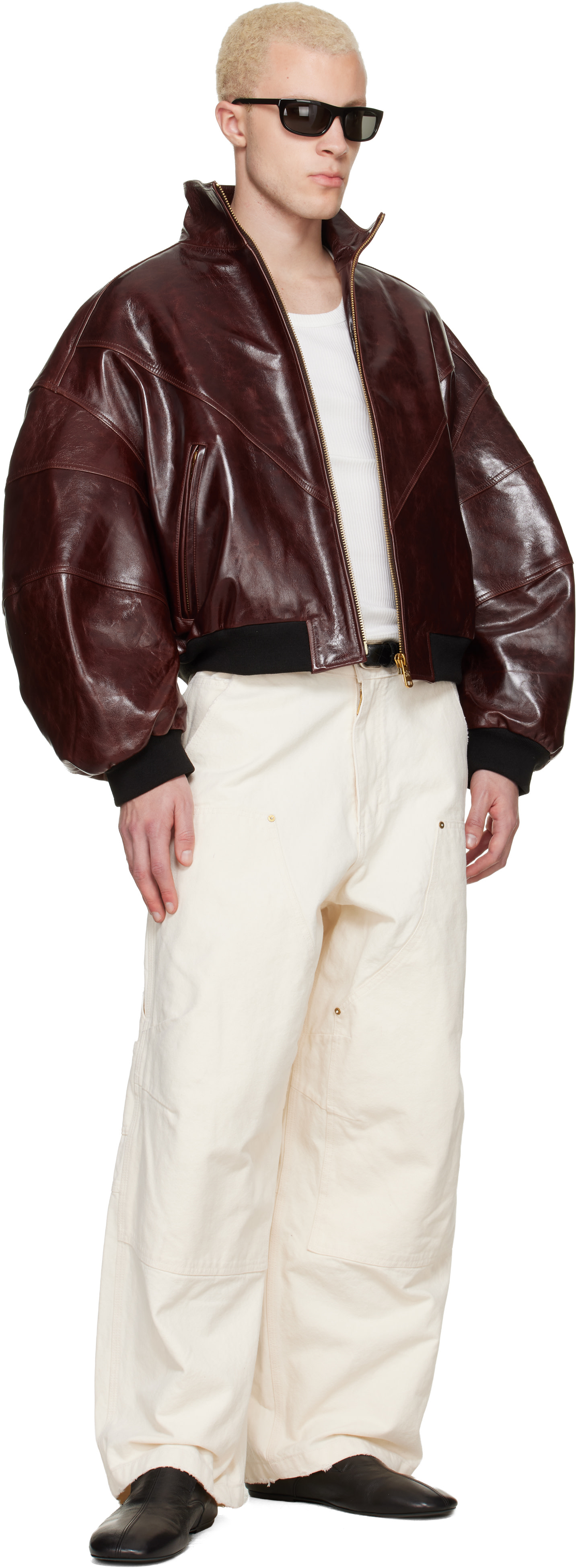 Willy Chavarria レザーブルゾン WILLY CHAVARRIA: Brown Ruff Rider Leather Jacket | SSENSE