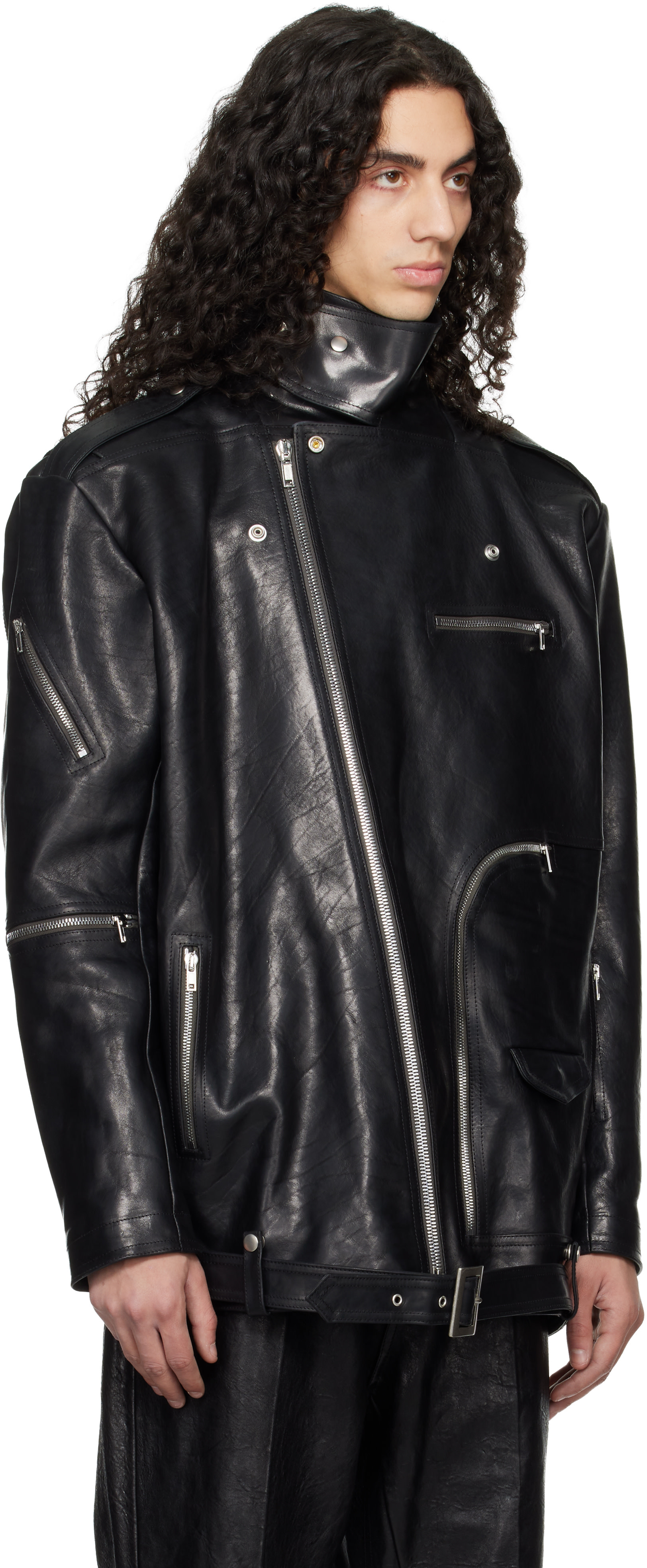 Rick Owens: Black Temple Jumbo Bauhaus Stooges Leather Jacket | SSENSE