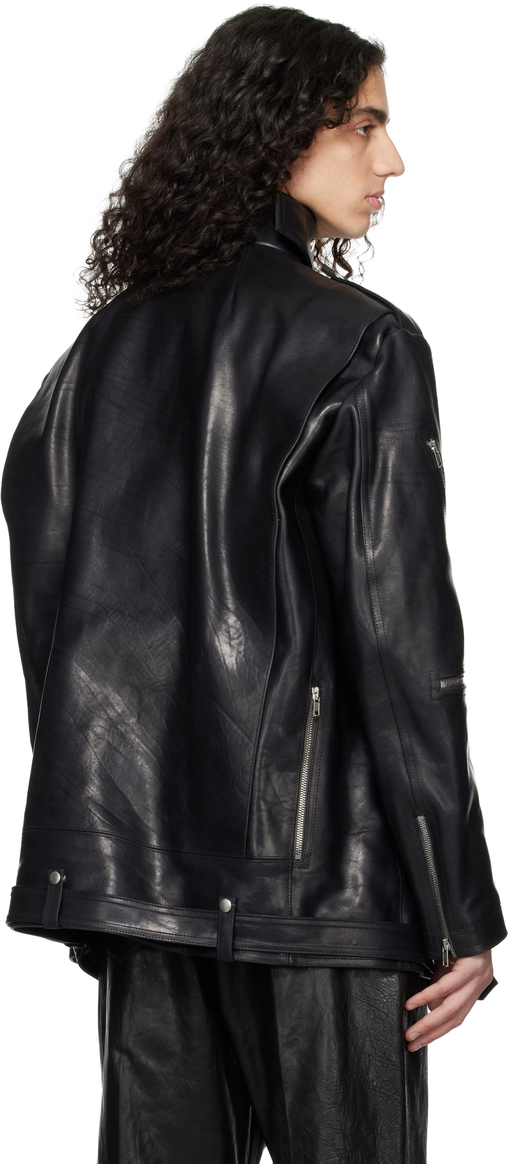 Rick Owens: Black Temple Jumbo Bauhaus Stooges Leather Jacket | SSENSE