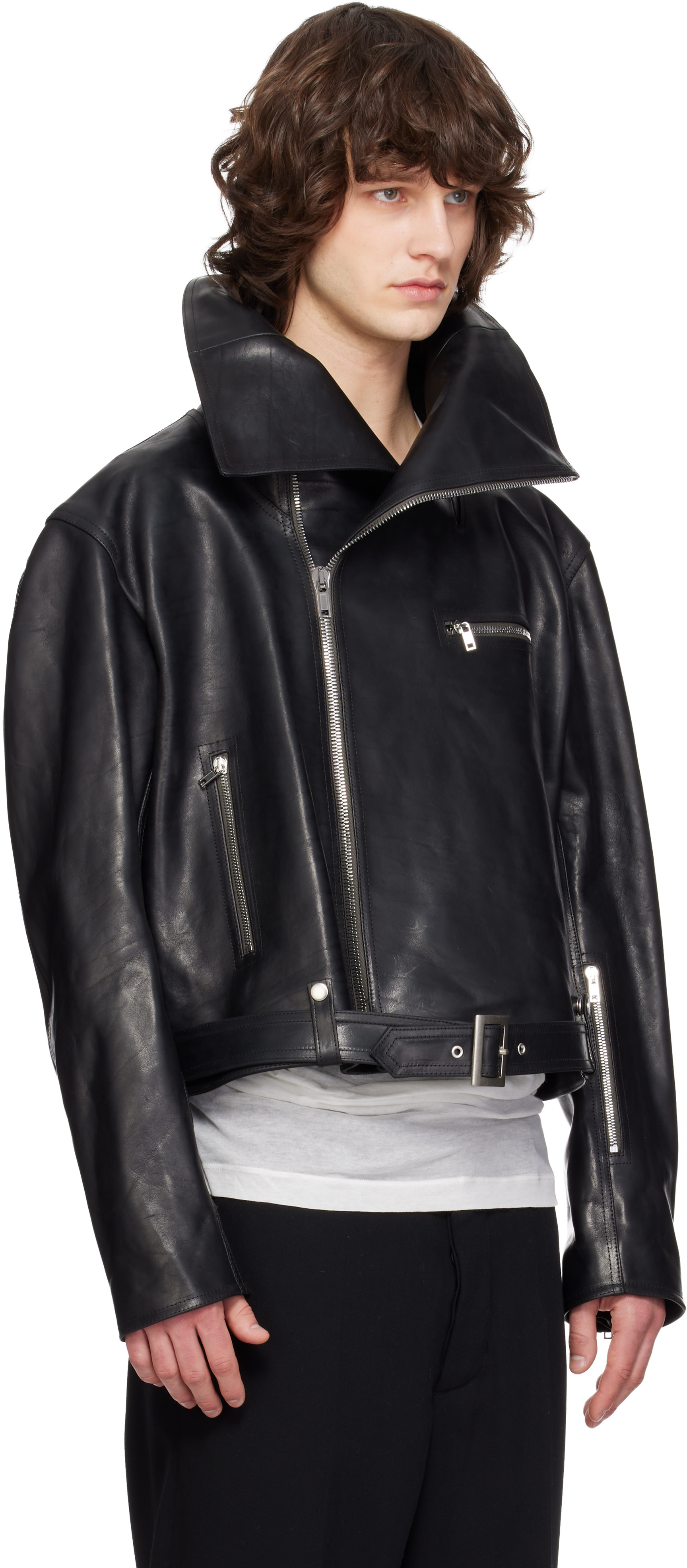 Rick Owens: Black Temple Biker Jumbo Stooges Leather Jacket