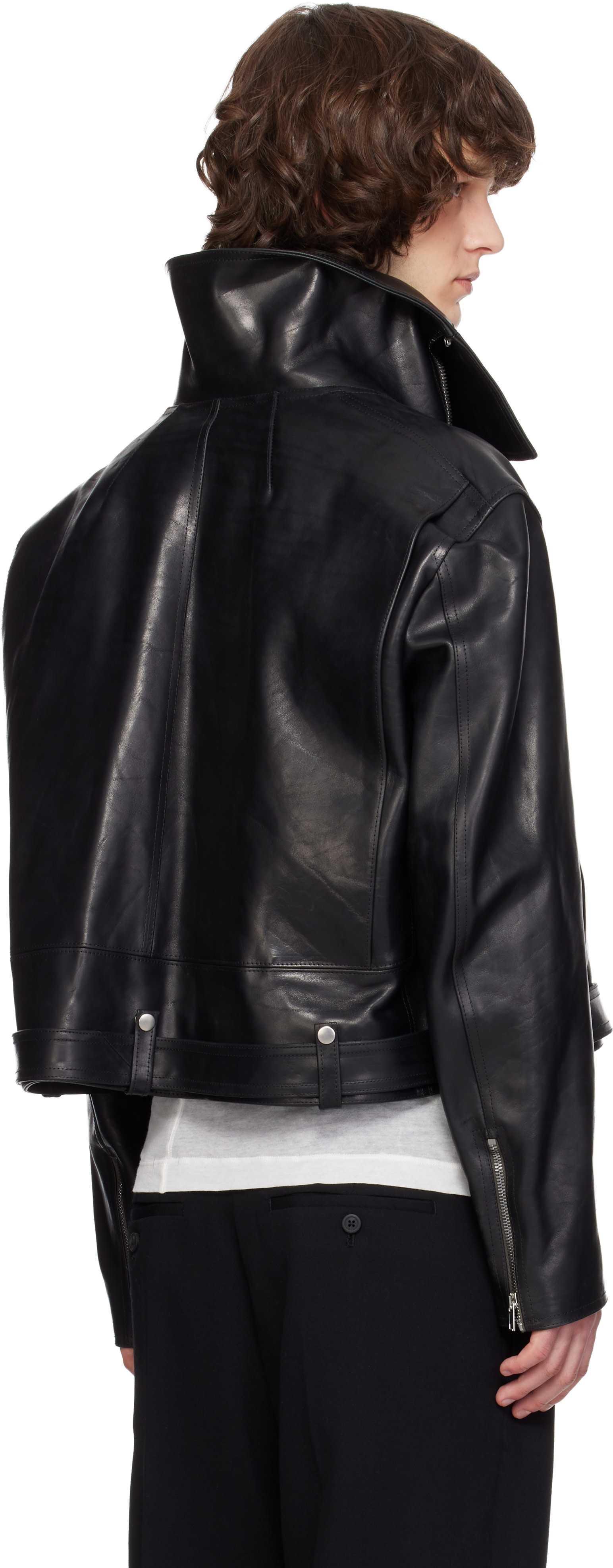Rick Owens: Black Temple Biker Jumbo Stooges Leather Jacket | SSENSE