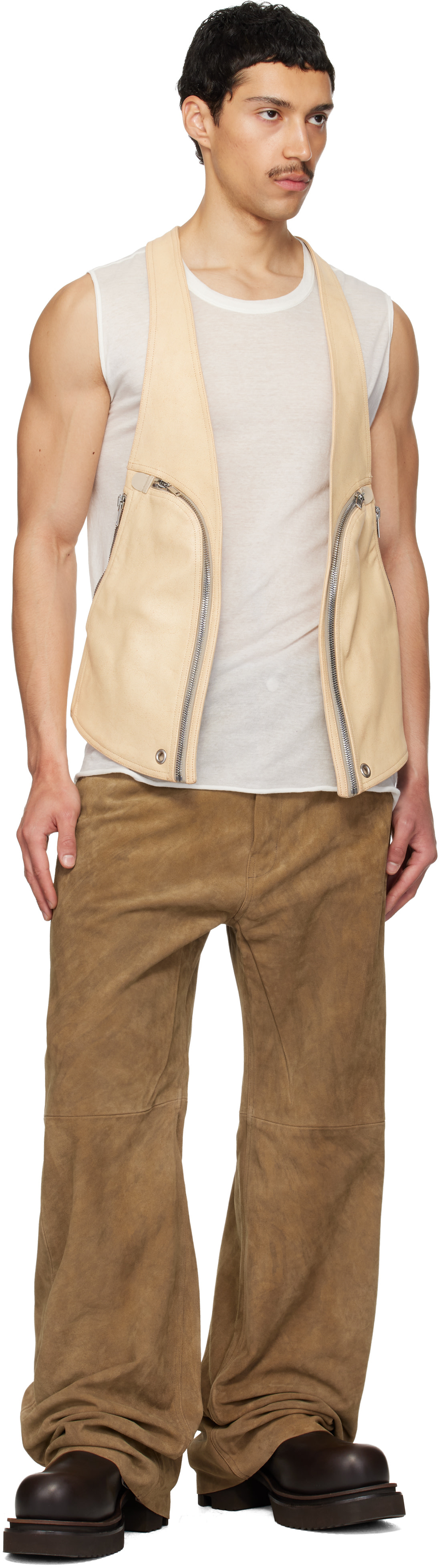 Rick Owens: Beige Temple Bauhaus Leather Vest | SSENSE