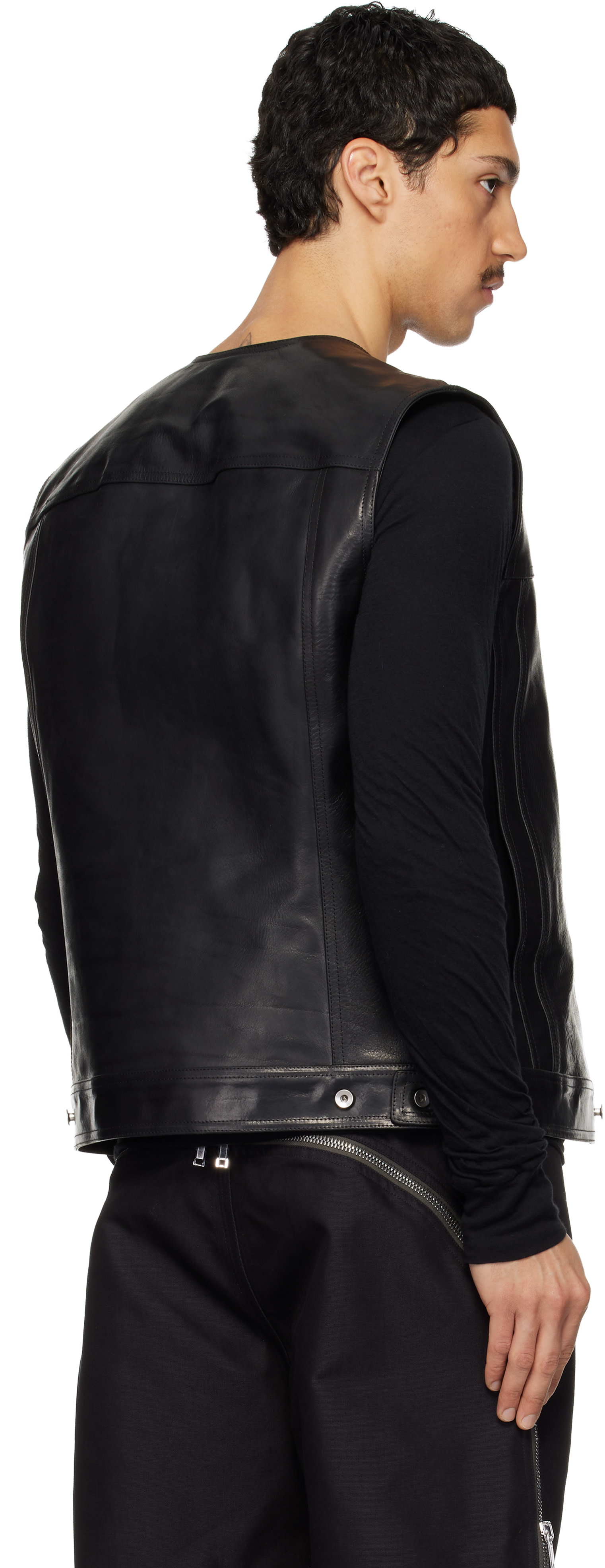 Rick Owens: ブラック Temple レザー ワークベスト | SSENSE 日本