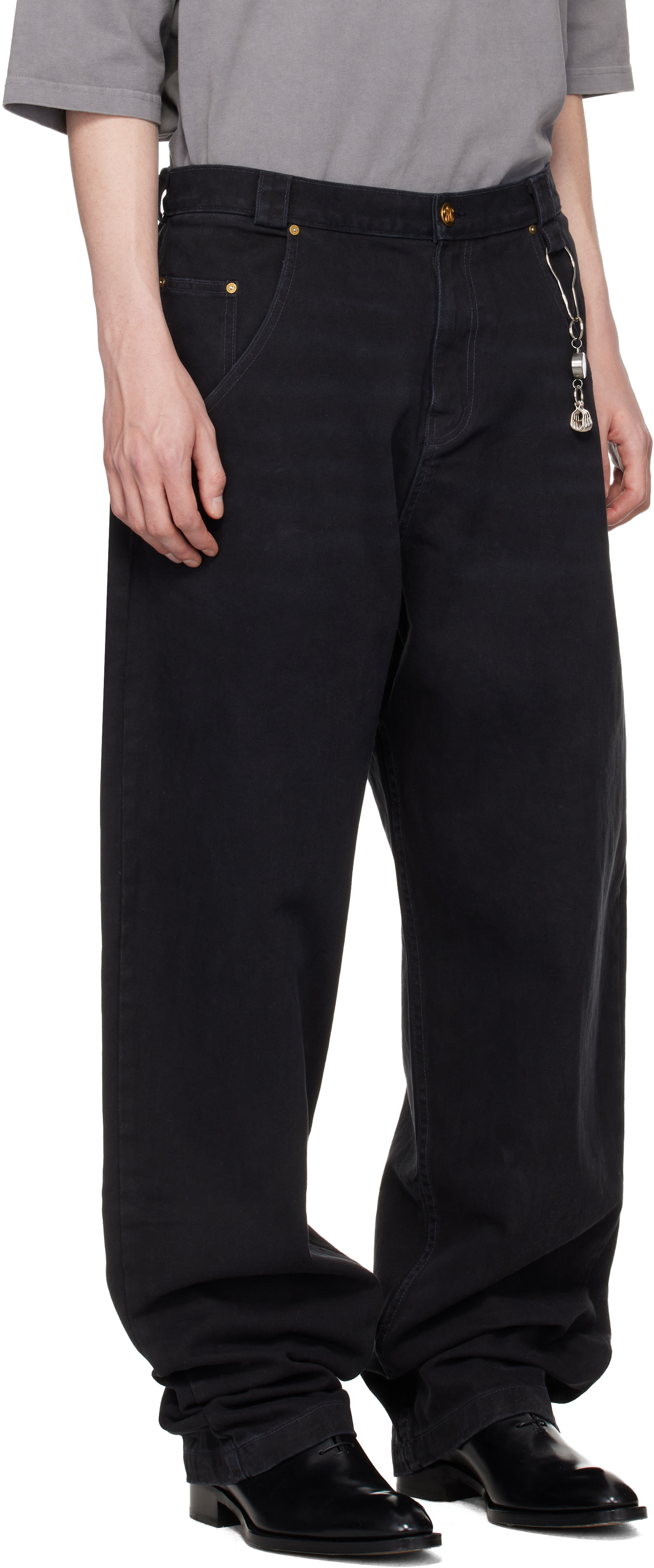 WILLY CHAVARRIA ワイドブラックデニム WILLY CHAVARRIA: Black Straight Leg 'Bad Boy' Jeans | SSENSE