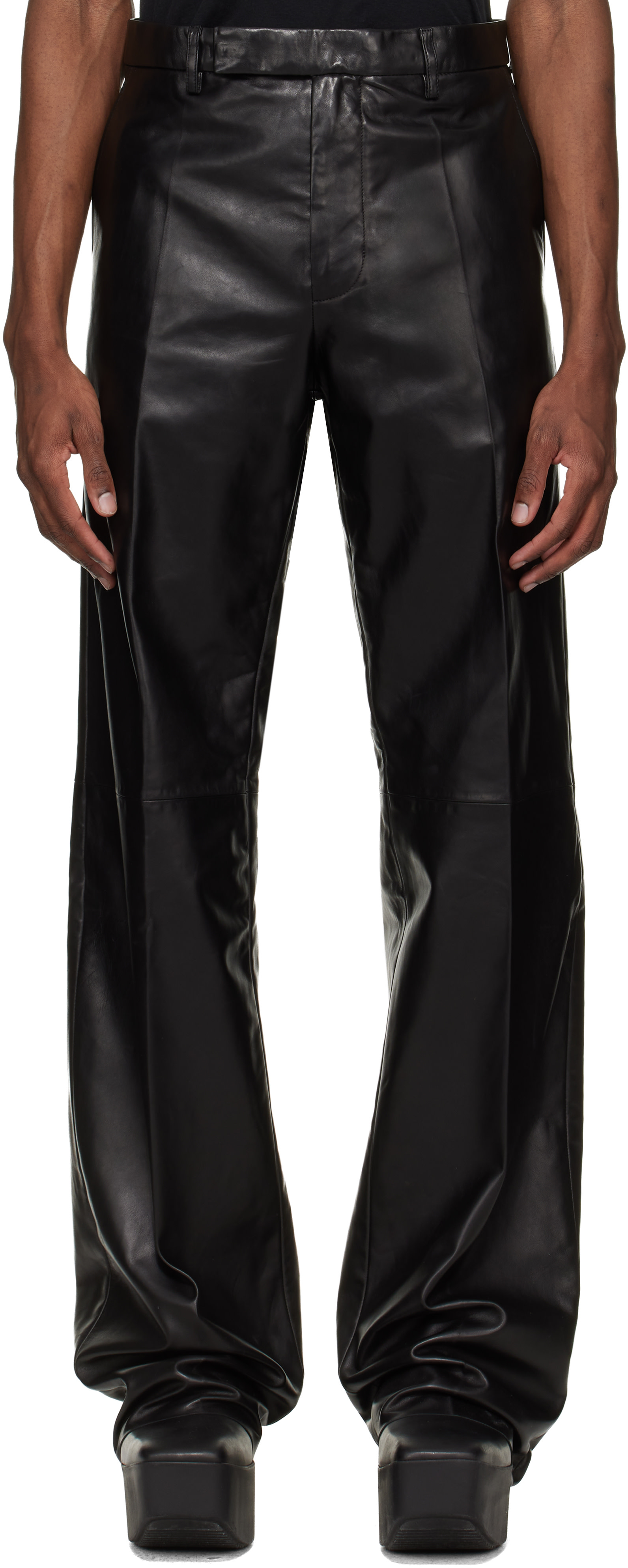 Rick Owens: Black Temple Tailored Dietrich Leather Pants | SSENSE