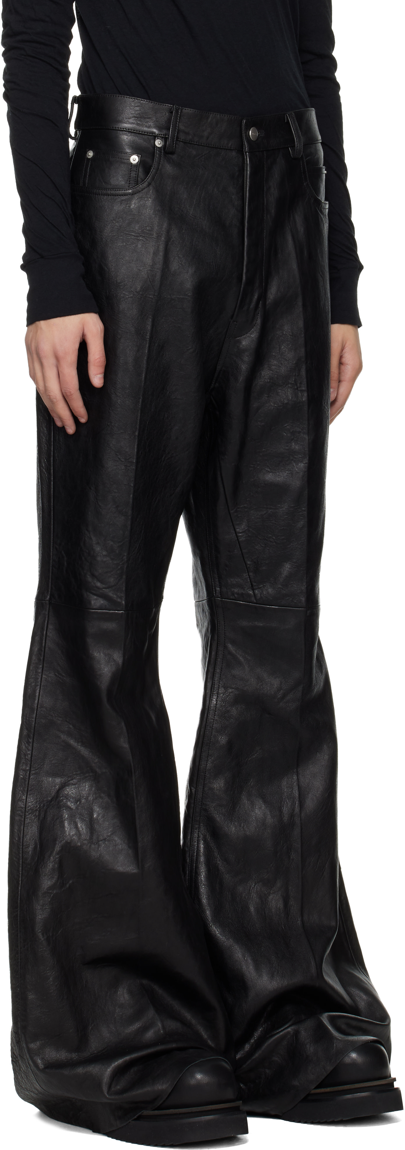 Rick Owens: Black Temple Bolan Bootcut Leather Pants | SSENSE