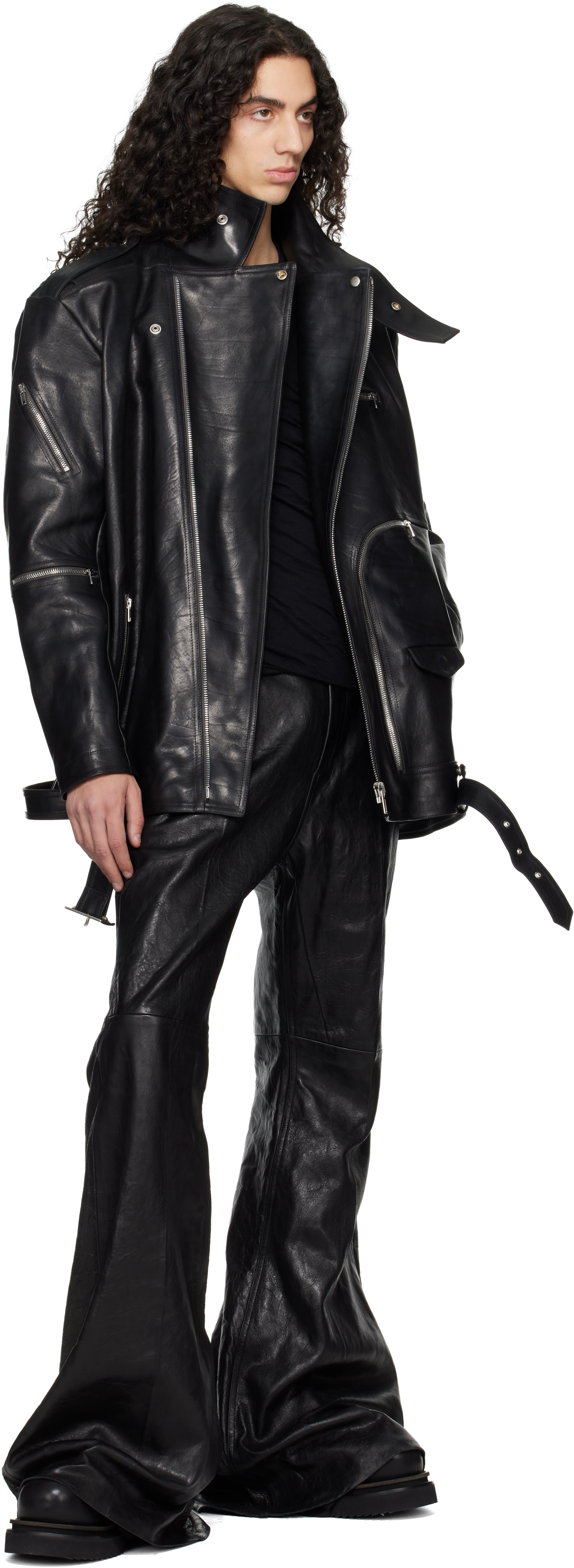 Rick Owens: Black Temple Bolan Bootcut Leather Pants | SSENSE