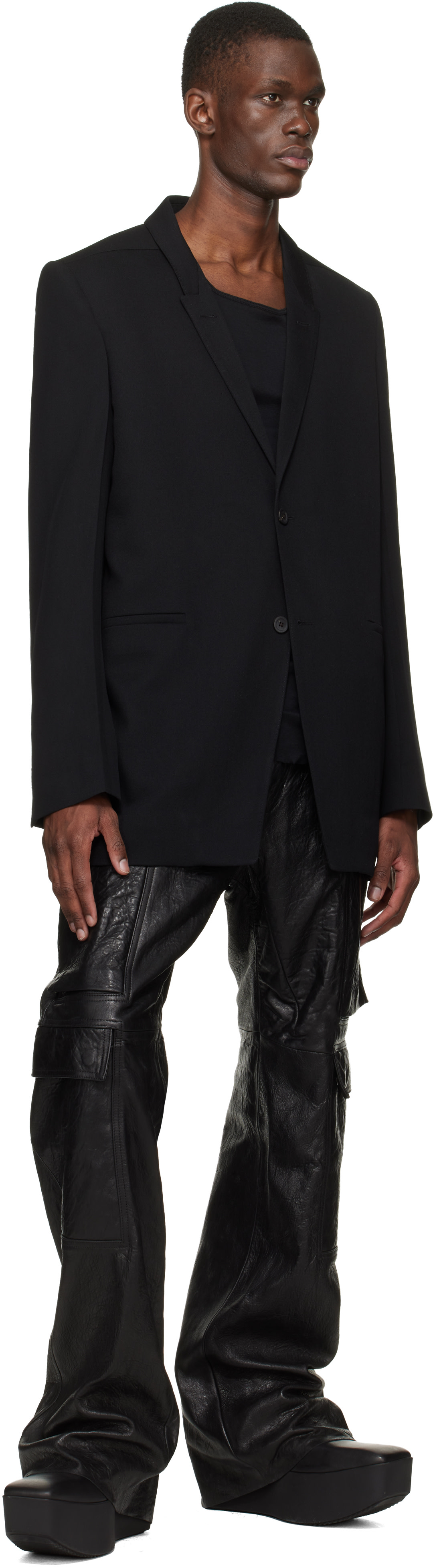 Rick Owens: Black Temple Geth Leather Cargo Pants | SSENSE