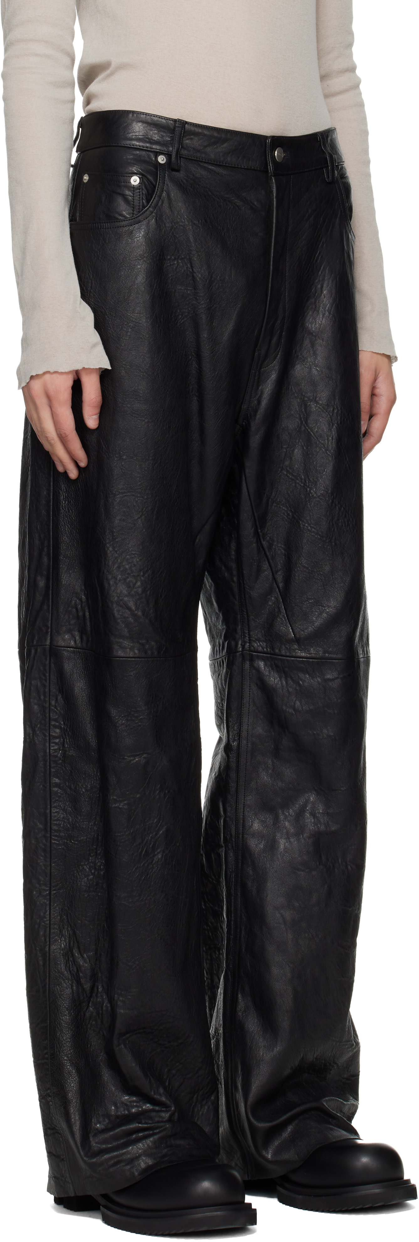 Rick Owens風 leather cargo pants Rick Owens: Black Temple Geth Leather Pants | SSENSE