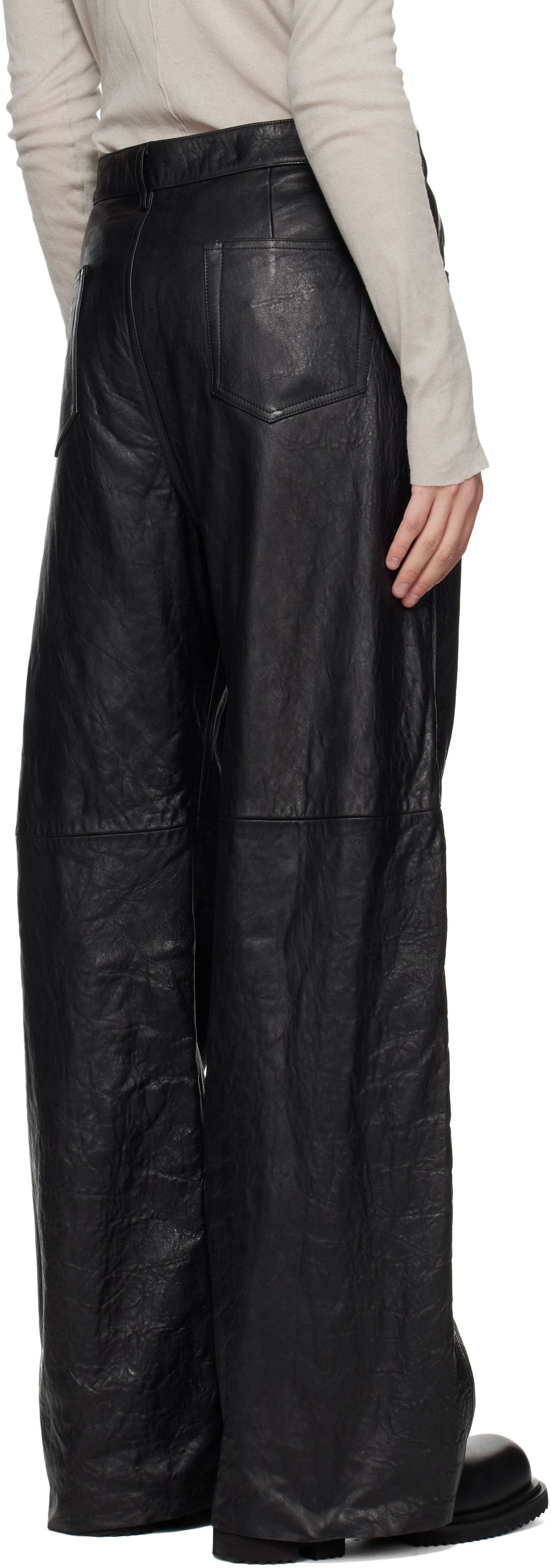 Rick Owens - 블랙 템플 게스 가죽 팬츠