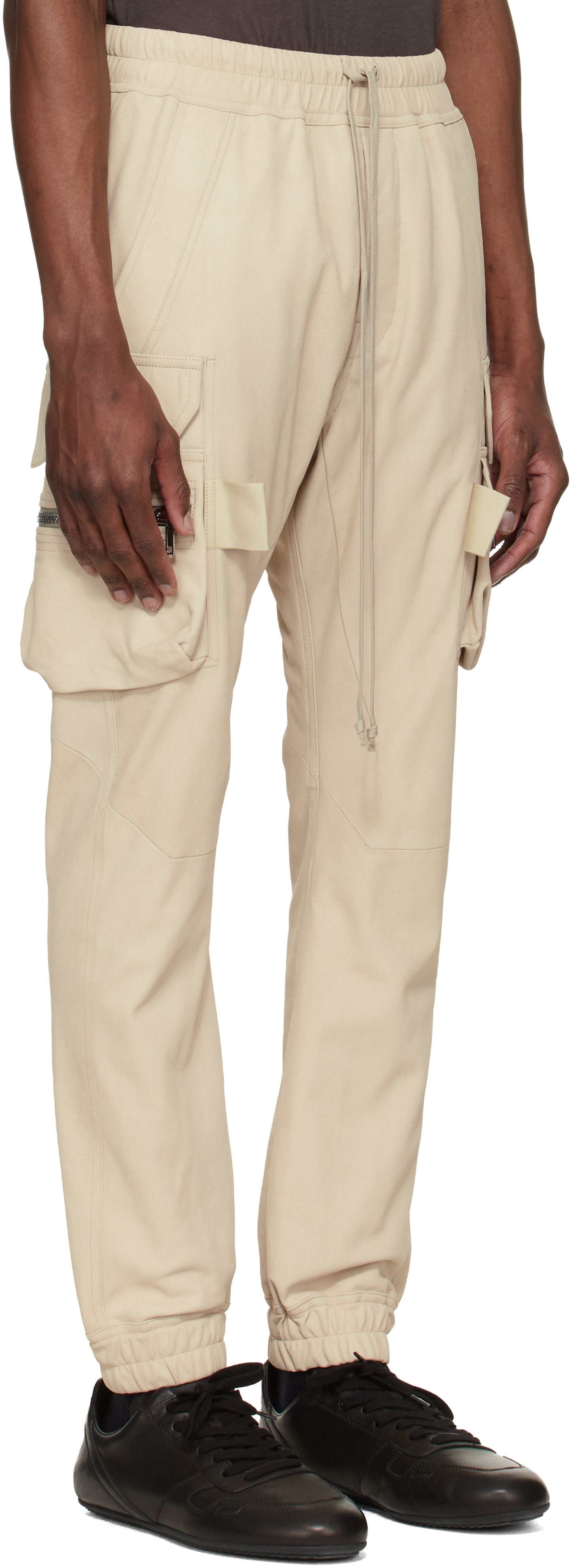 Rick Owens MASTODON ベージュ ハンガー付き Rick Owens: Beige Temple Mastodon Cargo Leather Pants | SSENSE