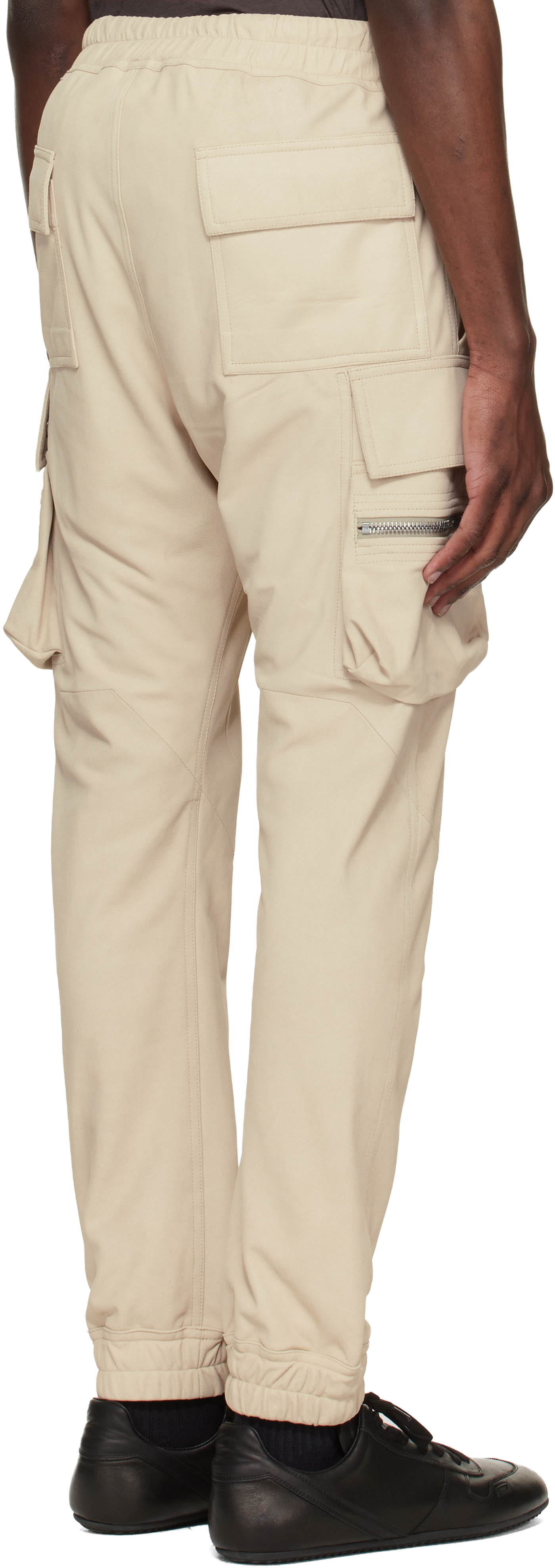 Rick Owens: Beige Temple Mastodon Cargo Leather Pants | SSENSE