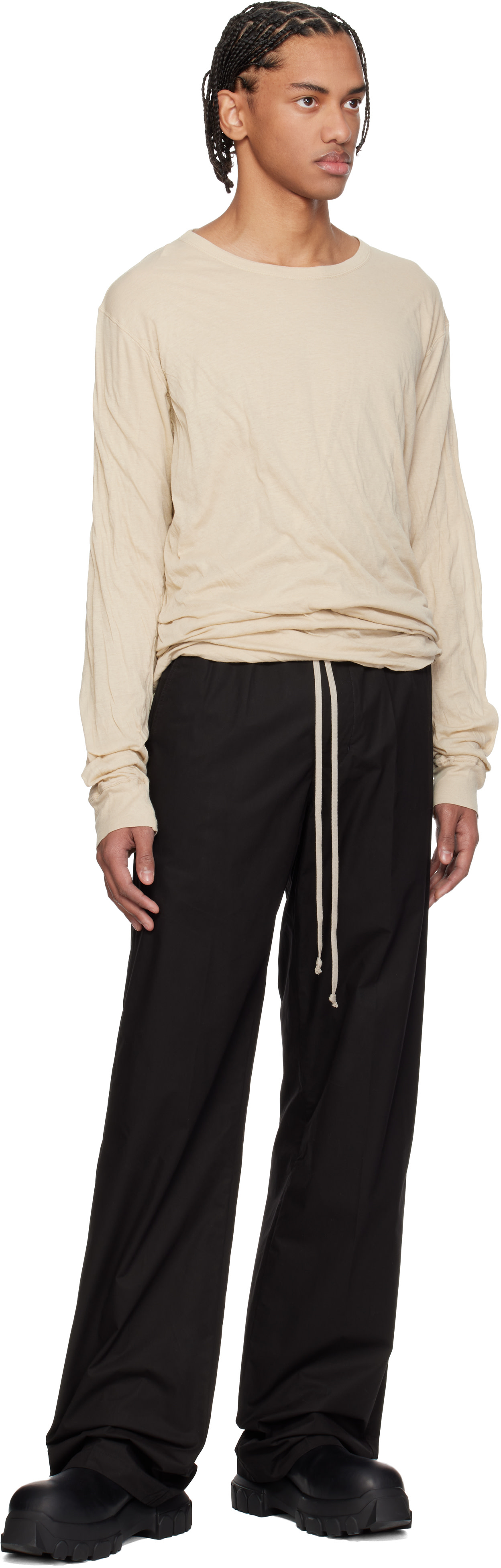 Rick Owens: Black Temple Dietrich Drawstring Trousers | SSENSE