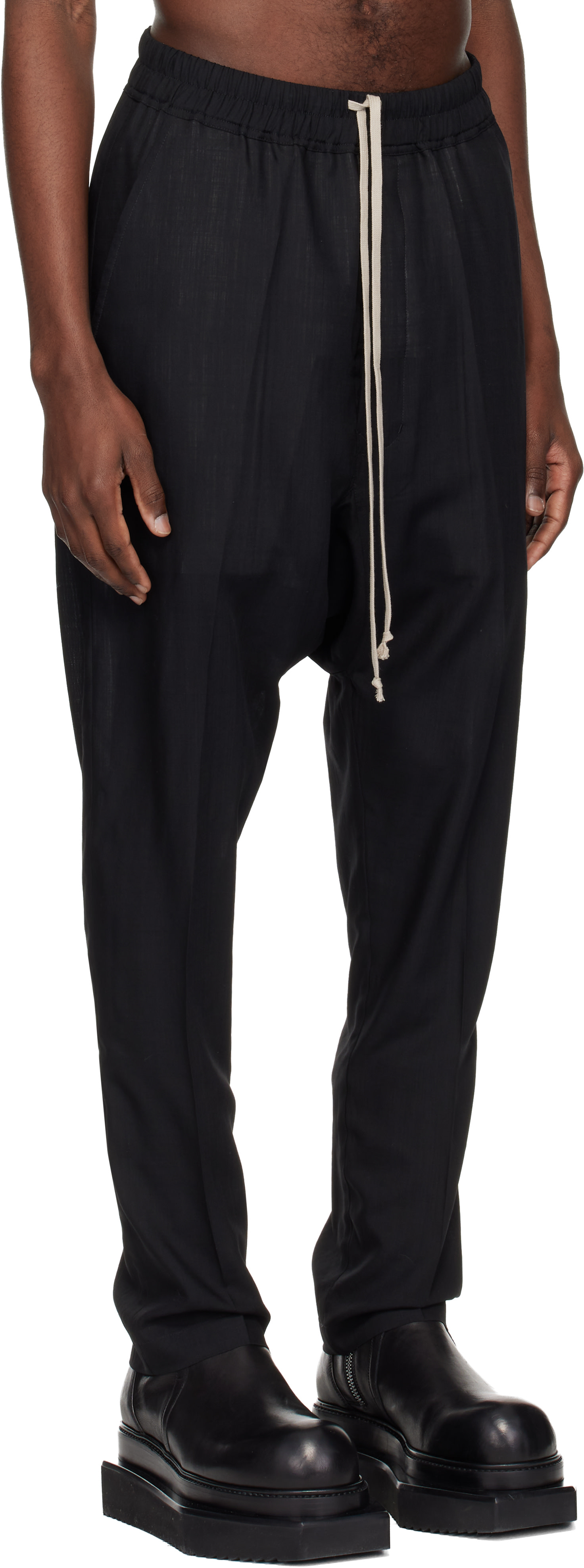 Rick Owens - ブラック Temple Drawstring Slim Long トラウザーズ