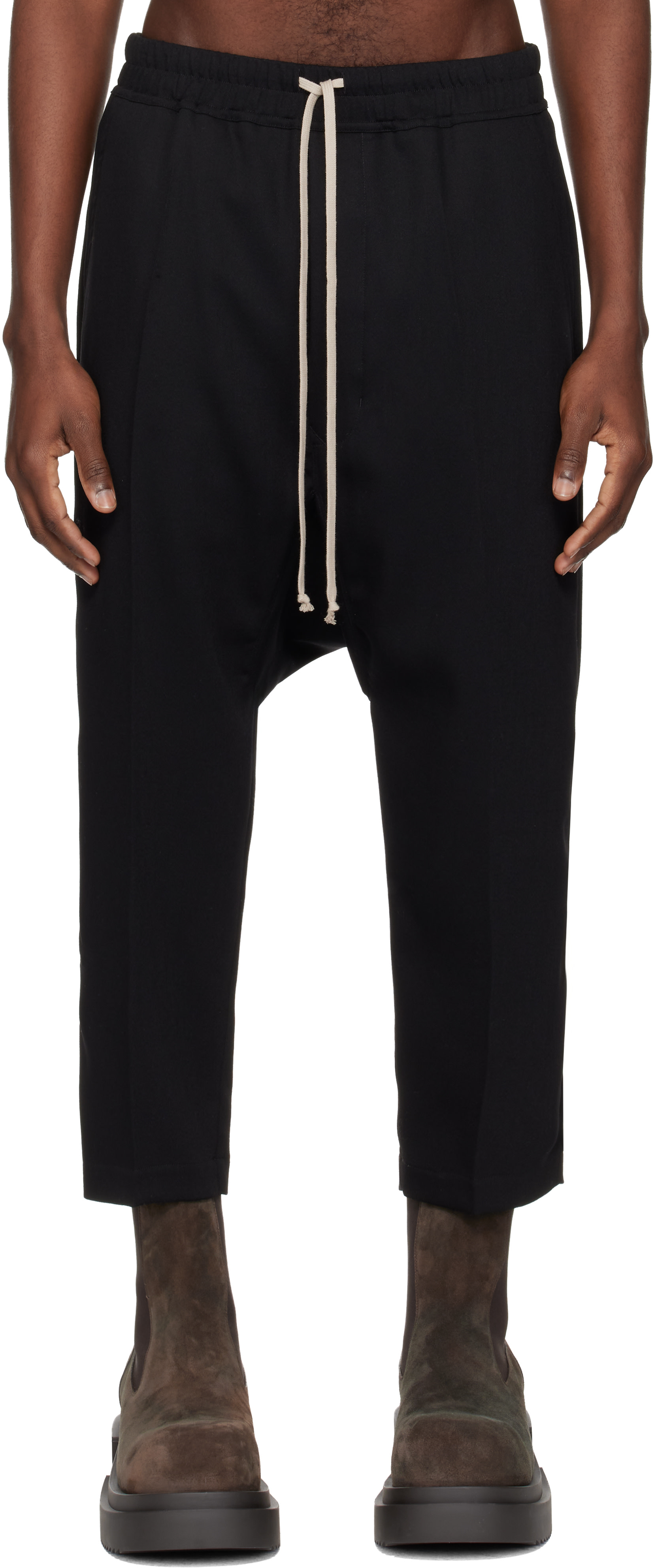 Rick Owens - Black Temple Drawstring Cropped Trousers