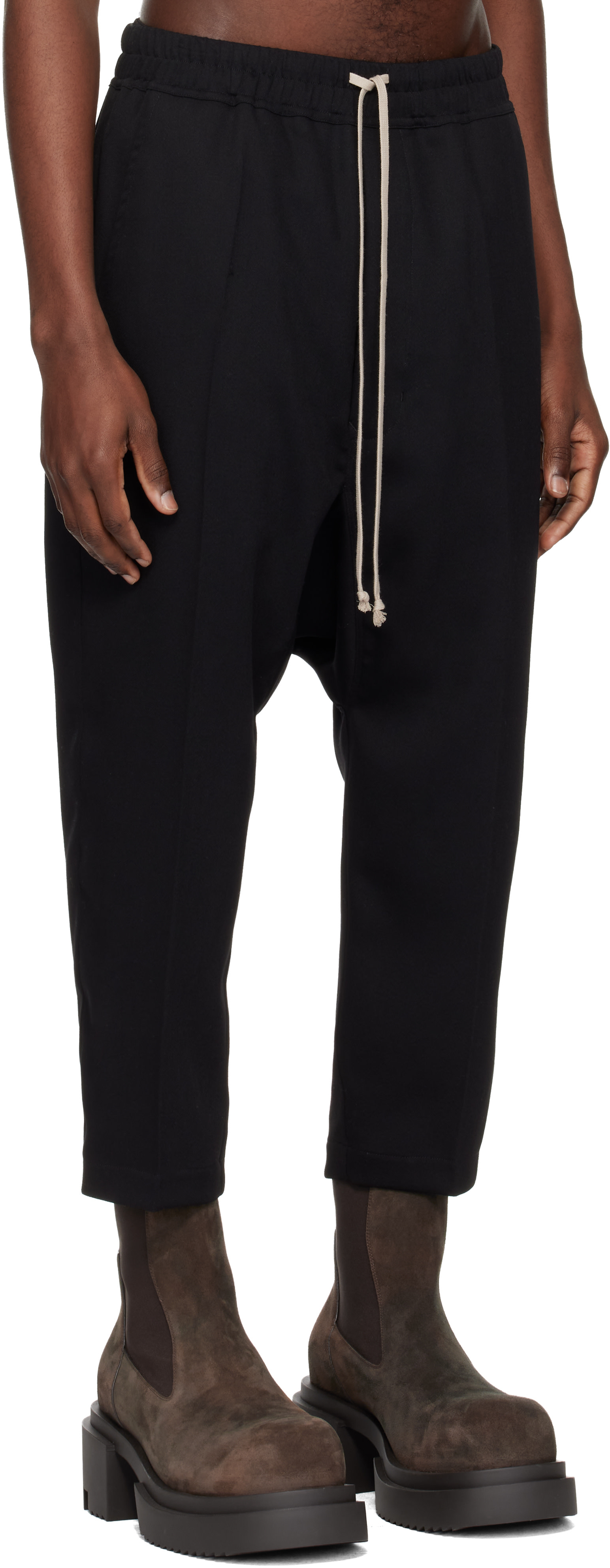 Rick Owens - Black Temple Drawstring Cropped Trousers