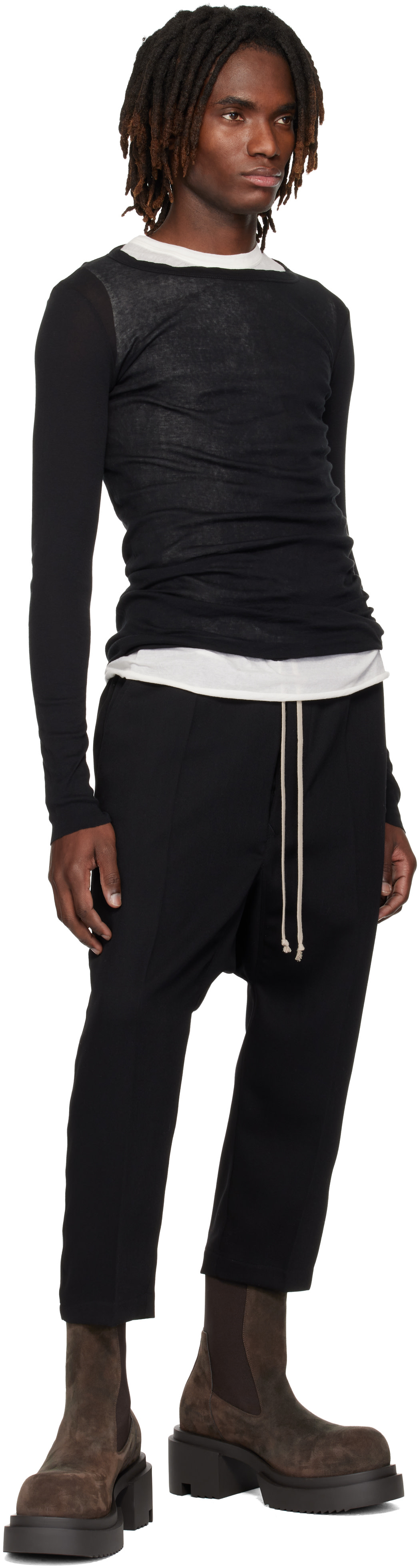 Rick Owens - Black Temple Drawstring Cropped Trousers