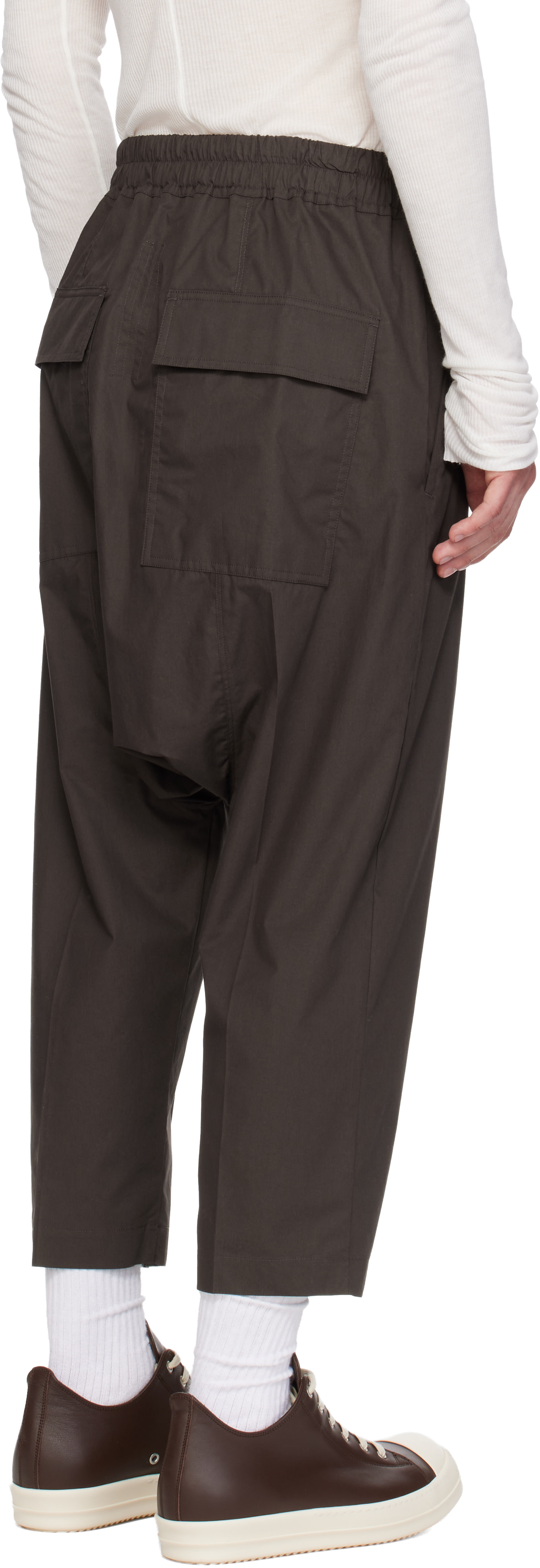 Rick Owens: Gray Temple Drawstring Cropped Trousers | SSENSE