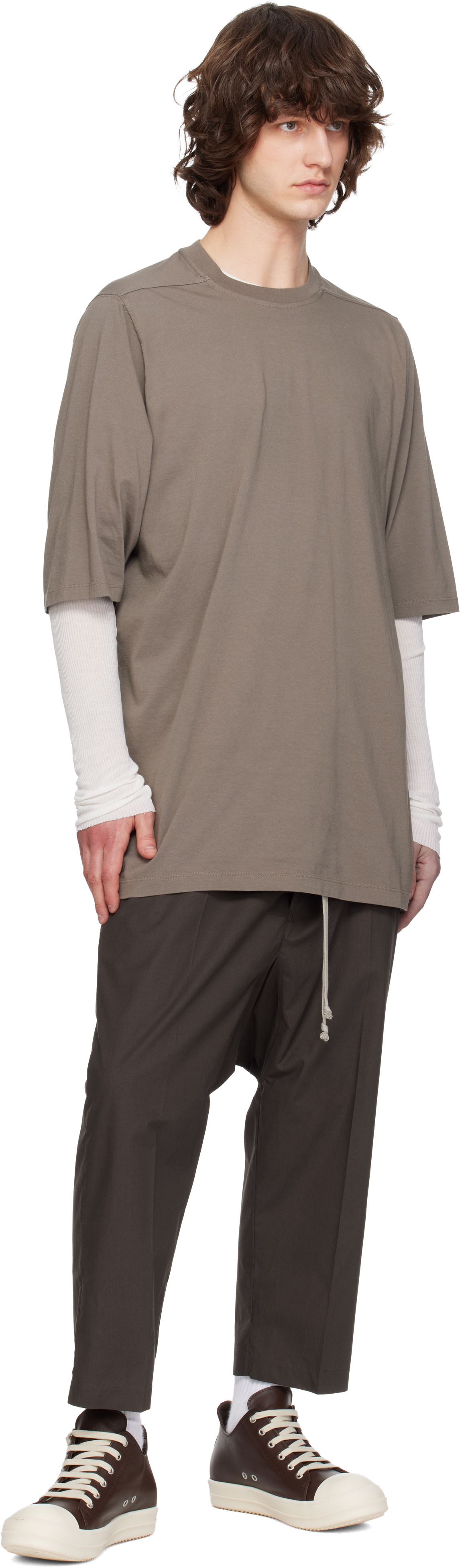 Rick Owens: Gray Temple Drawstring Cropped Trousers | SSENSE