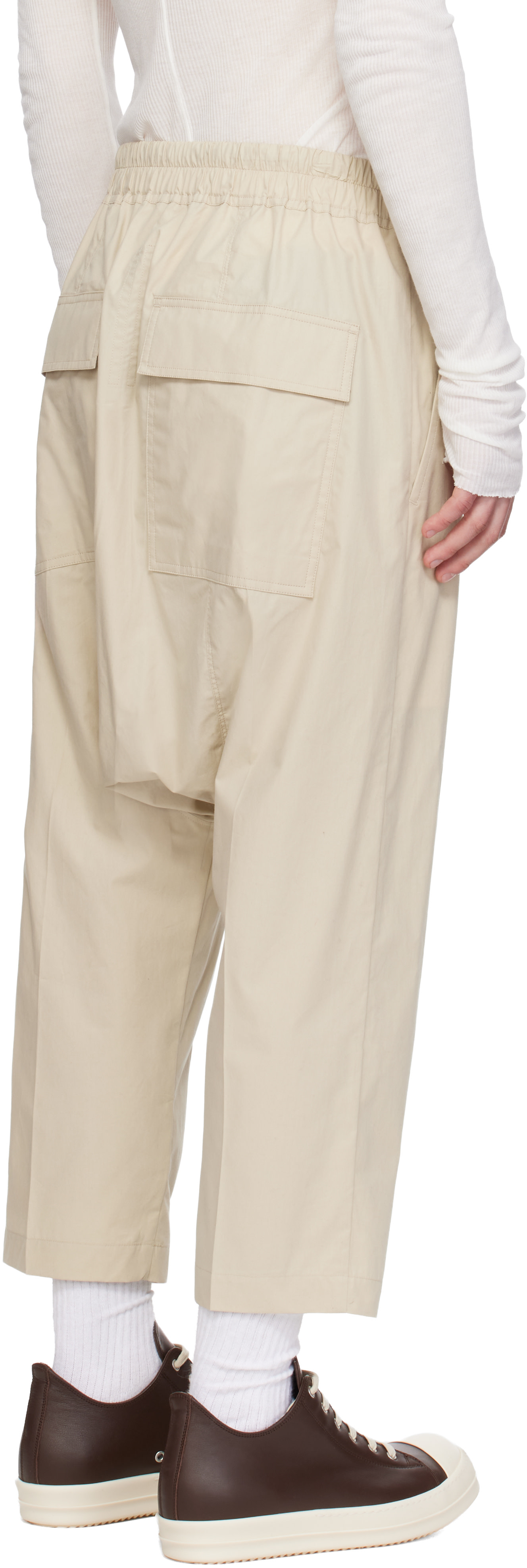 Rick Owens: Beige Temple Drawstring Cropped Trousers | SSENSE