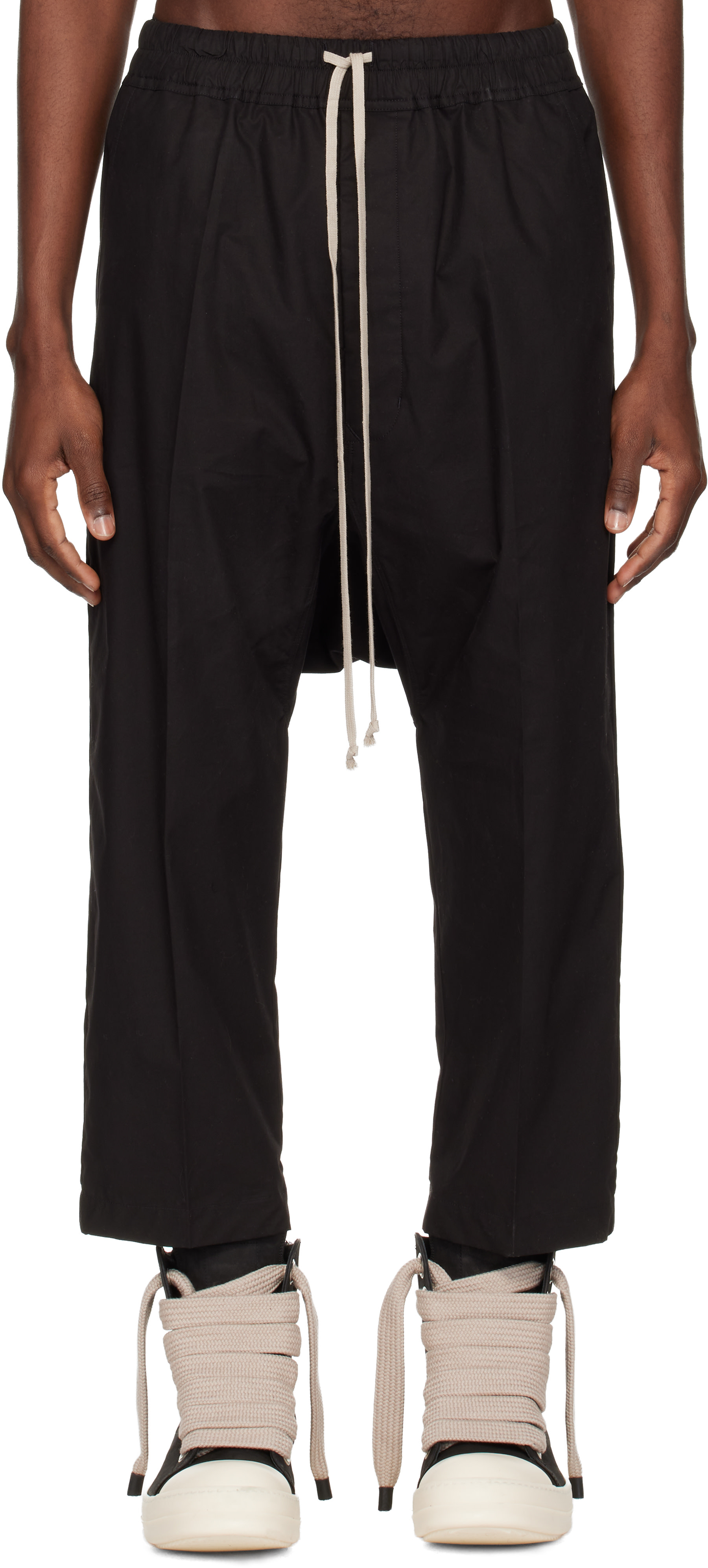 Rick Owens - 블랙 템플 드로우스트링 크롭 슬랙스