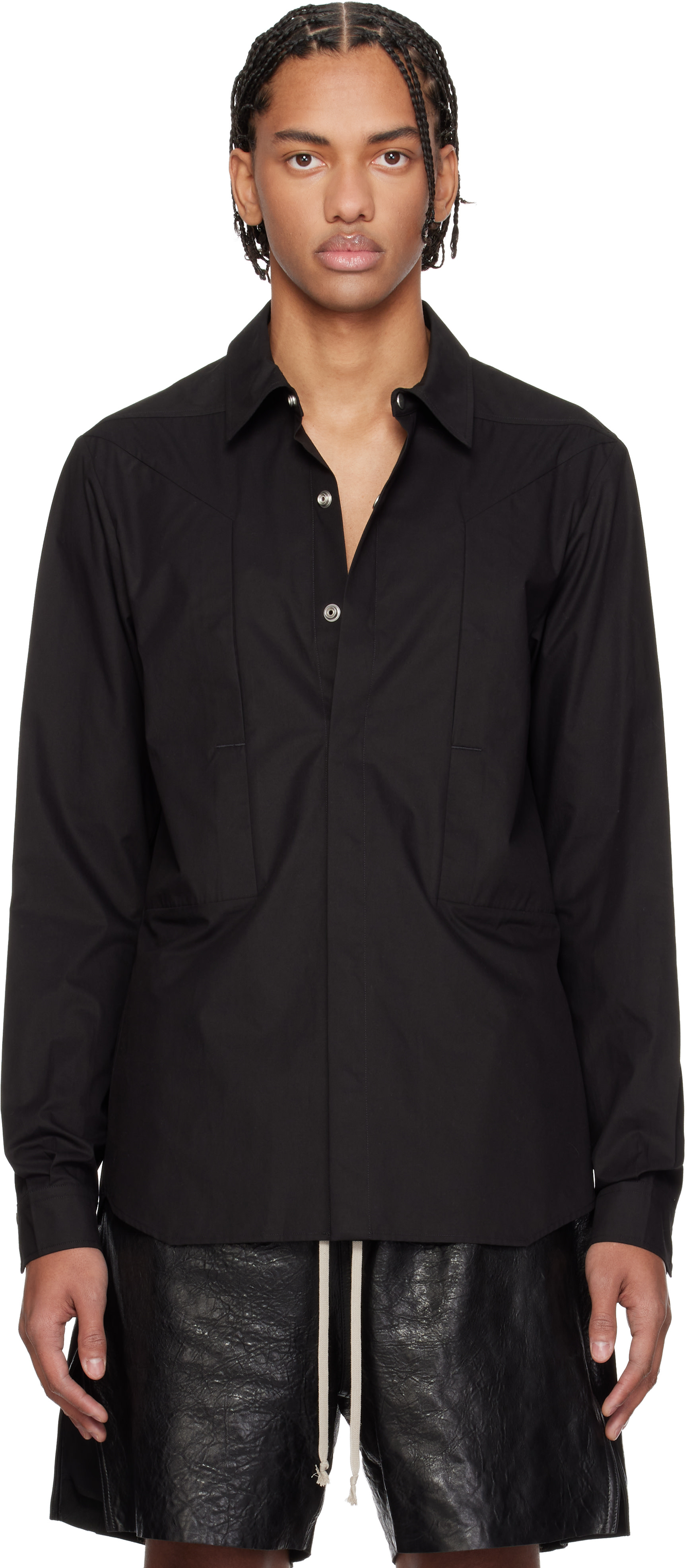 Rick Owens: ブラック Temple Fogpocket シャツ | SSENSE 日本