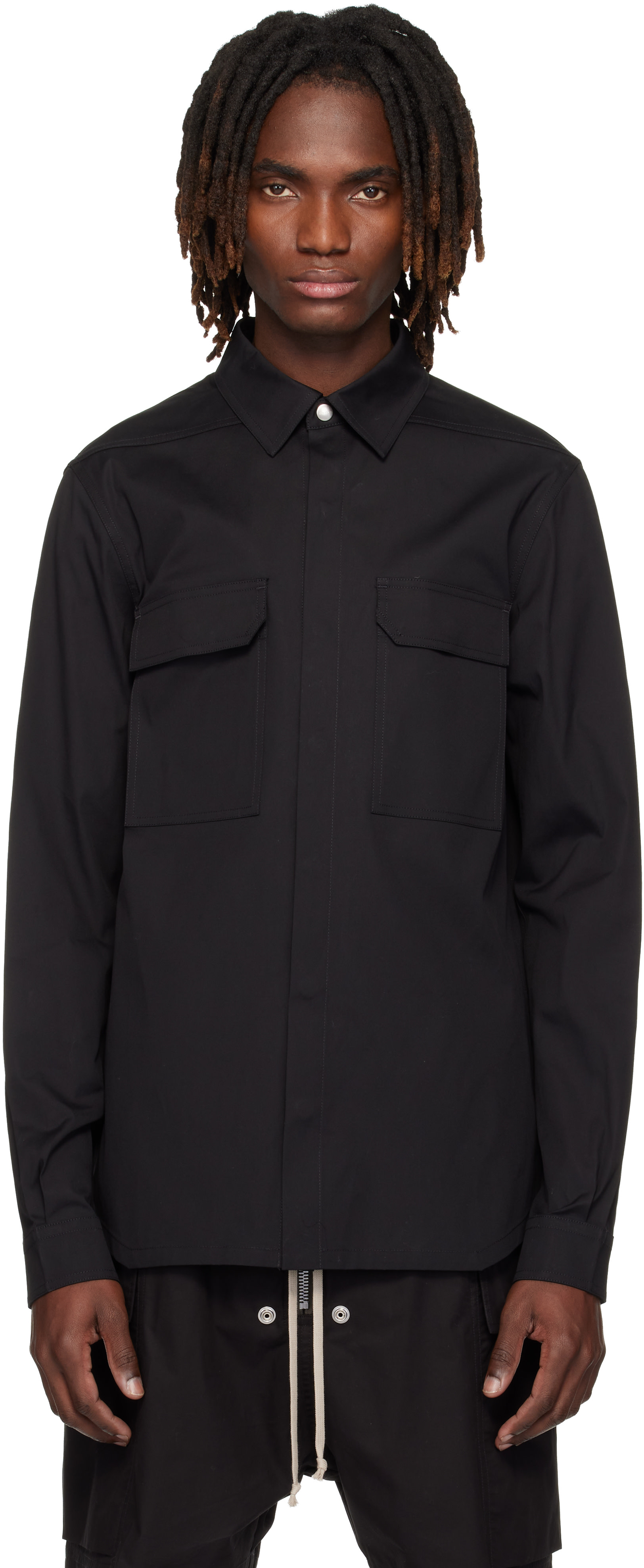 Rick Owens: ブラック Temple オーバーシャツ | SSENSE 日本