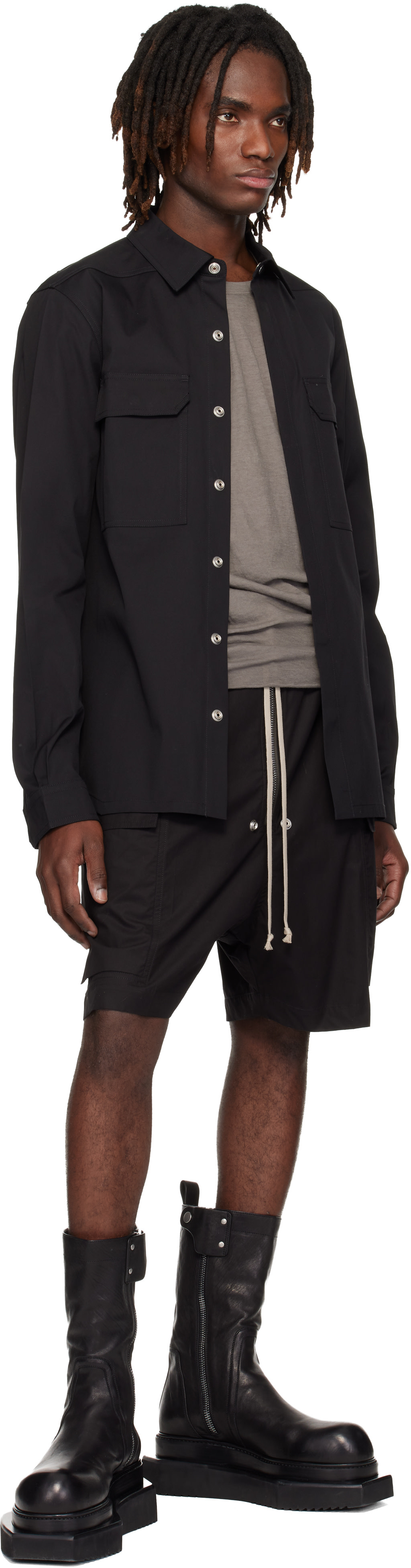 Rick Owens: ブラック Temple オーバーシャツ | SSENSE 日本