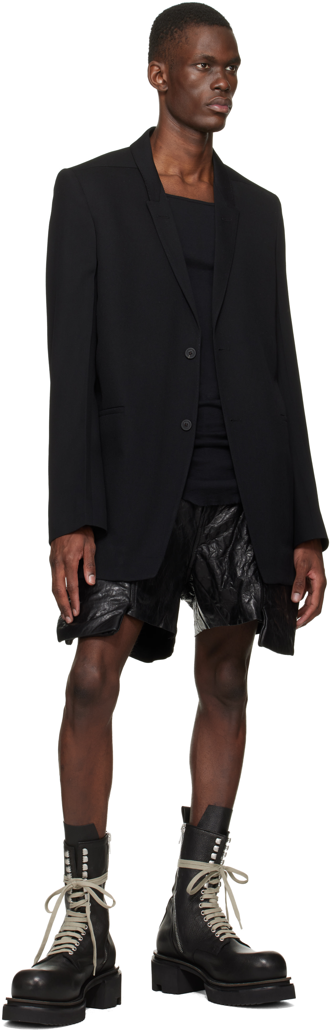 Rick Owens 19AW ショートパンツ 54 ブラック（大きいサイズ） Rick Owens: ブラック Temple Stefan レザー カーゴショートパンツ