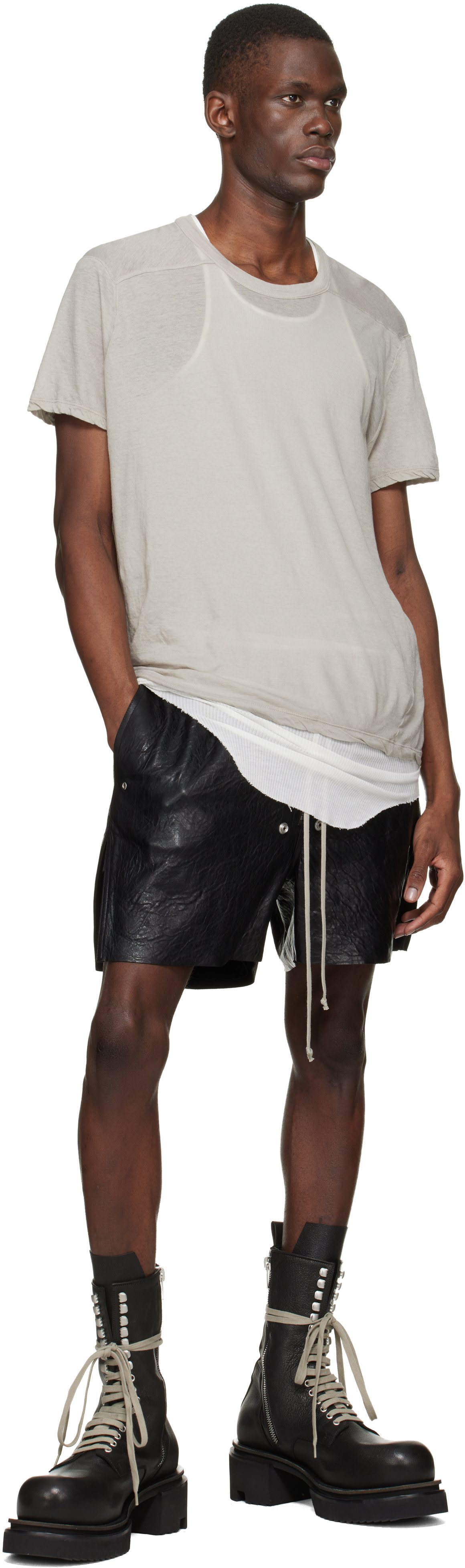 Rick Owens: ブラック Temple Bela Boxers レザーショートパンツ