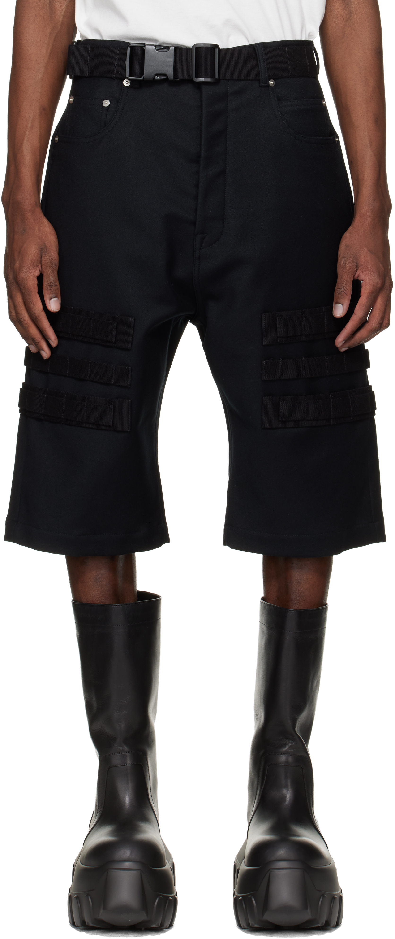 Rick Owens: Black Temple Cargo Geth Shorts | SSENSE