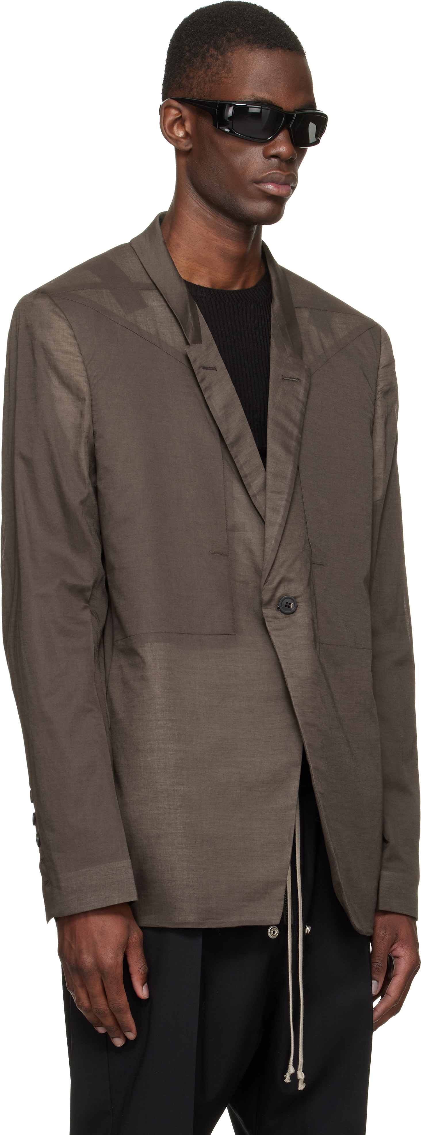 Rick Owens: Brown Temple Fogpocket Soft Soft Blazer | SSENSE