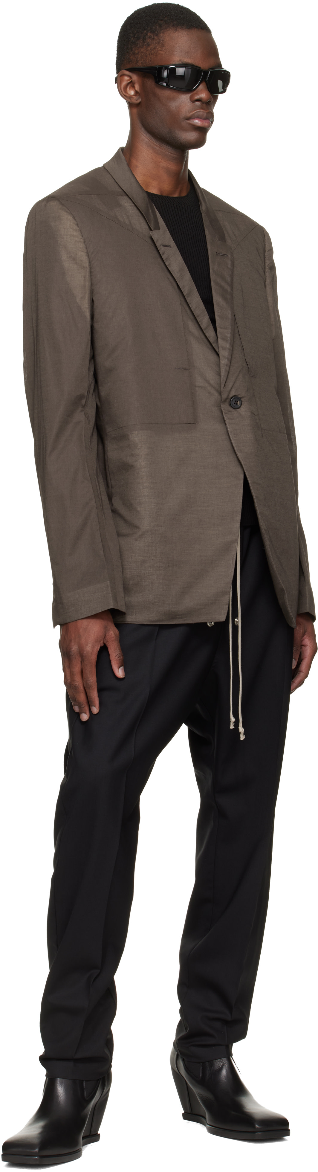 Rick Owens: Brown Temple Fogpocket Soft Soft Blazer | SSENSE Rick Owens: Brown Temple Fogpocket Soft Soft Blazer | SSENSE