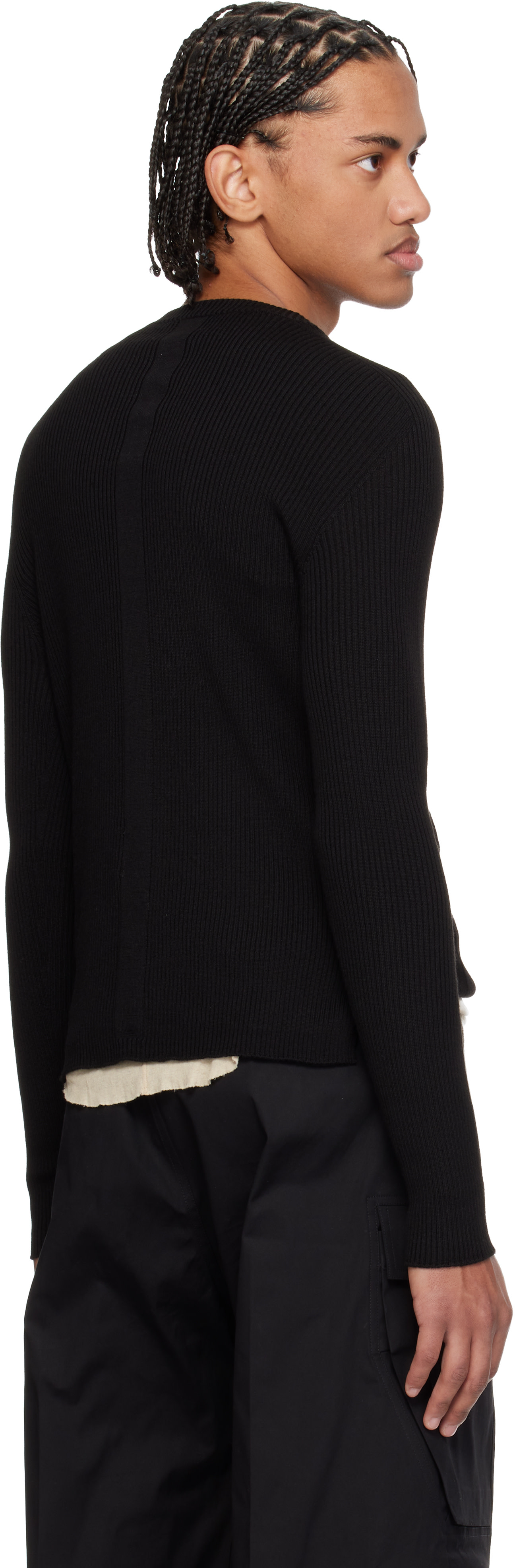 Rick Owens: Black Temple Ribbed Geo Sweater | SSENSE