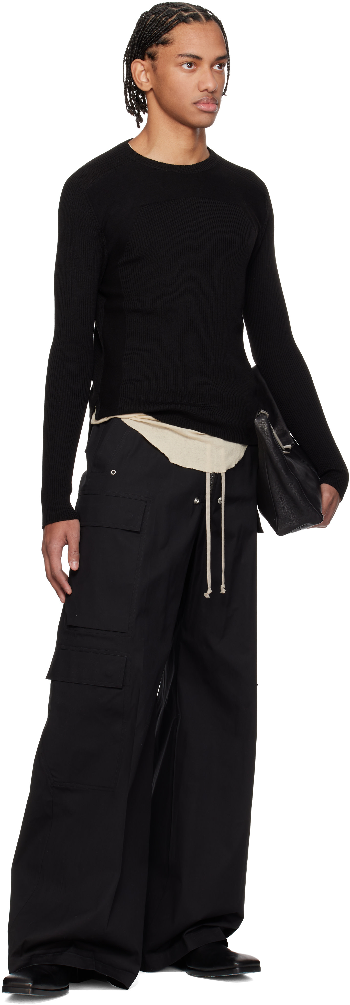 Rick Owens: Black Temple Ribbed Geo Sweater | SSENSE Rick Owens: Black Temple Ribbed Geo Sweater | SSENSE