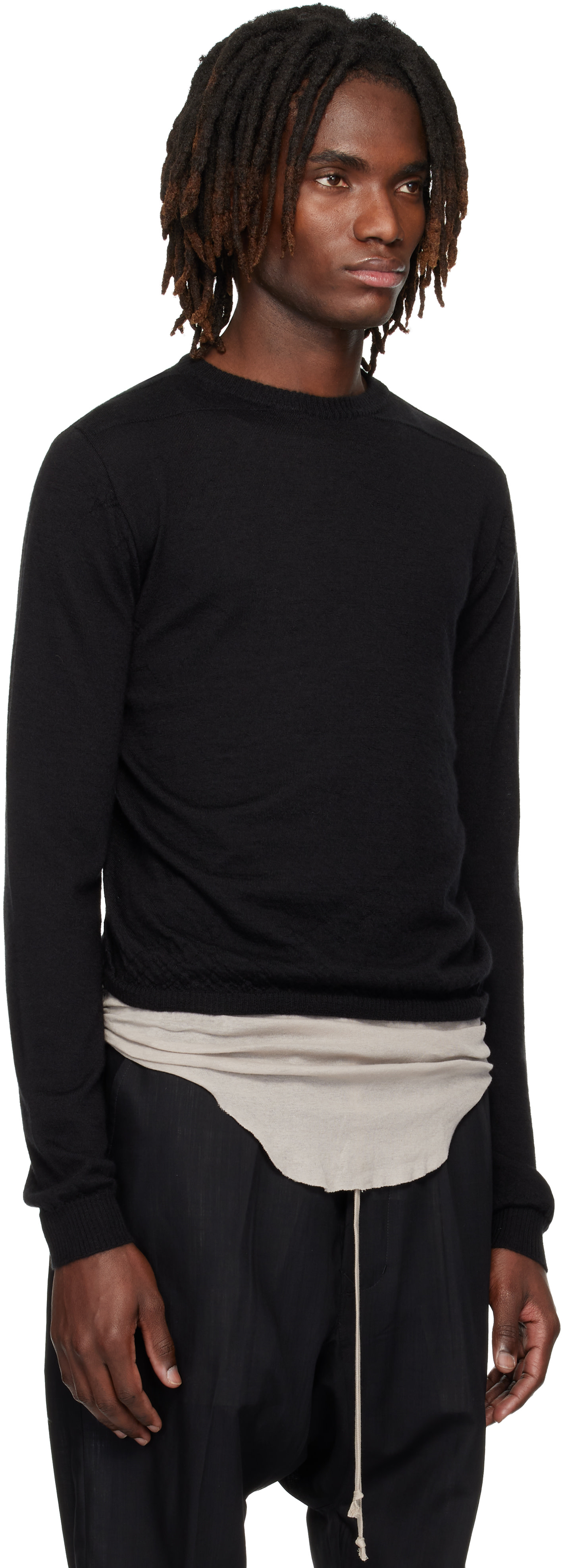 Rick Owens: ブラック Temple Rasato Knit Cropped Biker セーター