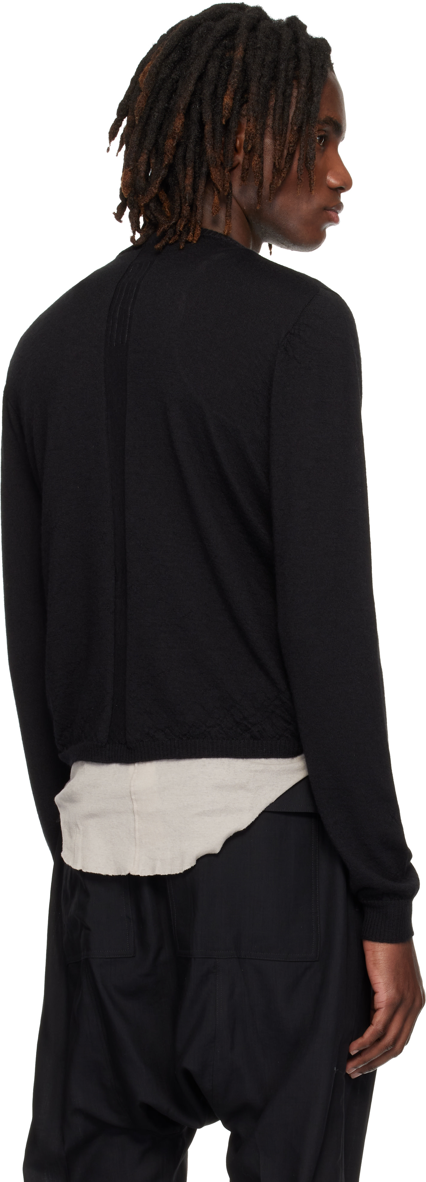Rick Owens: Black Temple Rasato Knit Cropped Biker Sweater | SSENSE