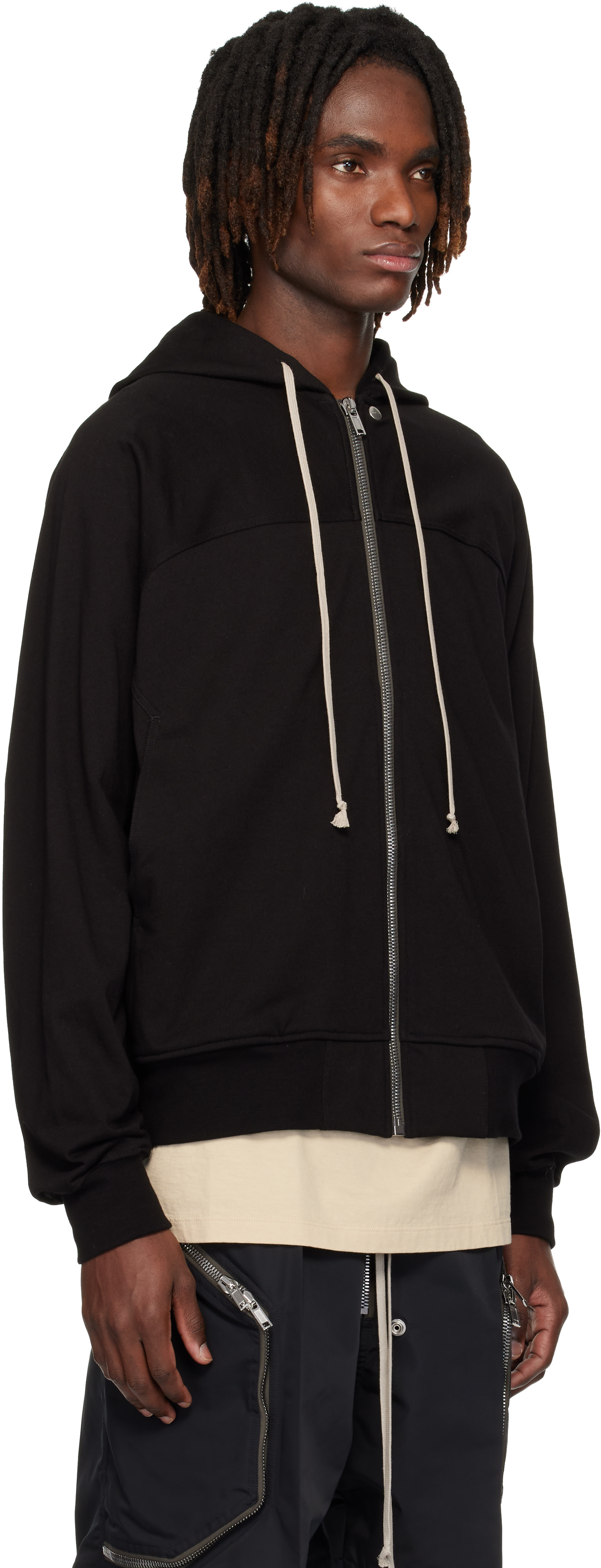 Rick Owens: Black Temple Heavy Jersey Windbreaker Hoodie | SSENSE