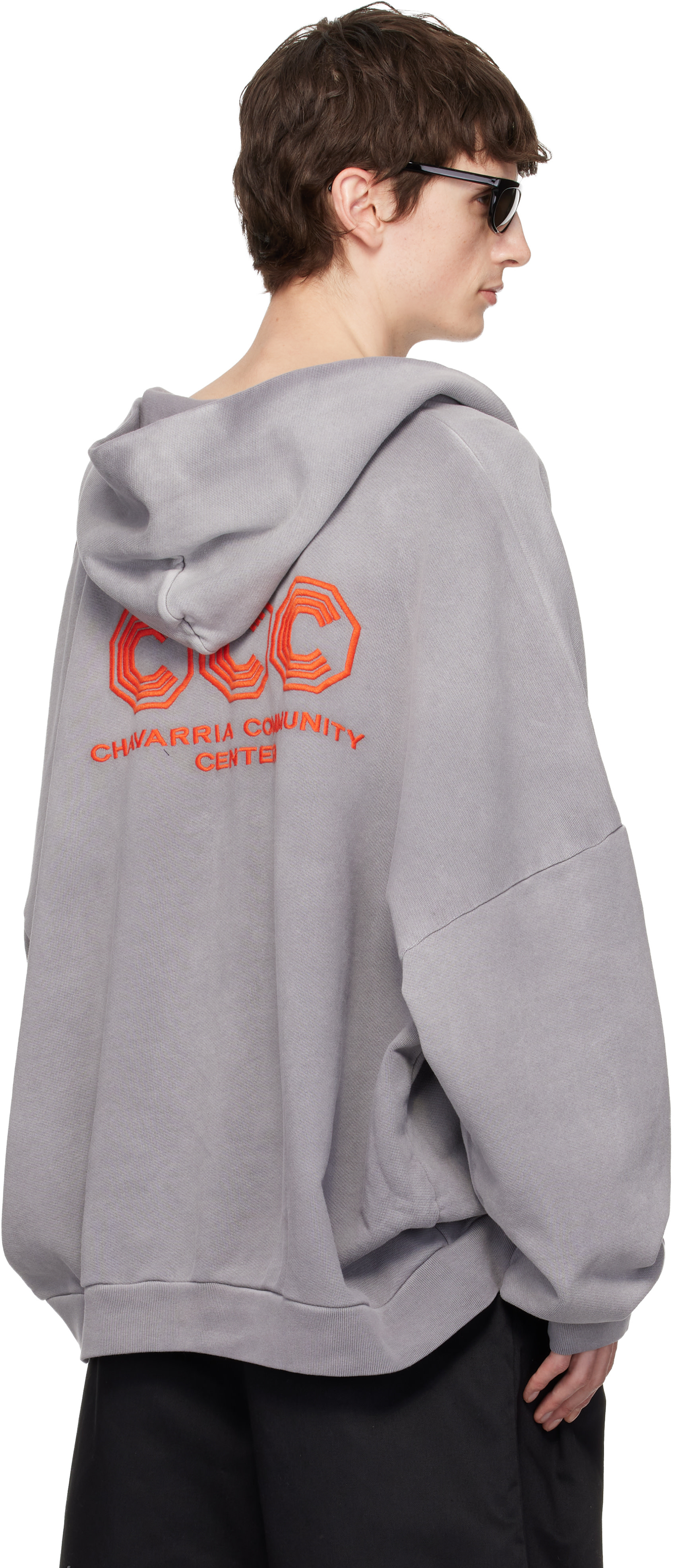 WILLY CHAVARRIA - Pull à capuche 'CCC' Hooligan gris à glissière