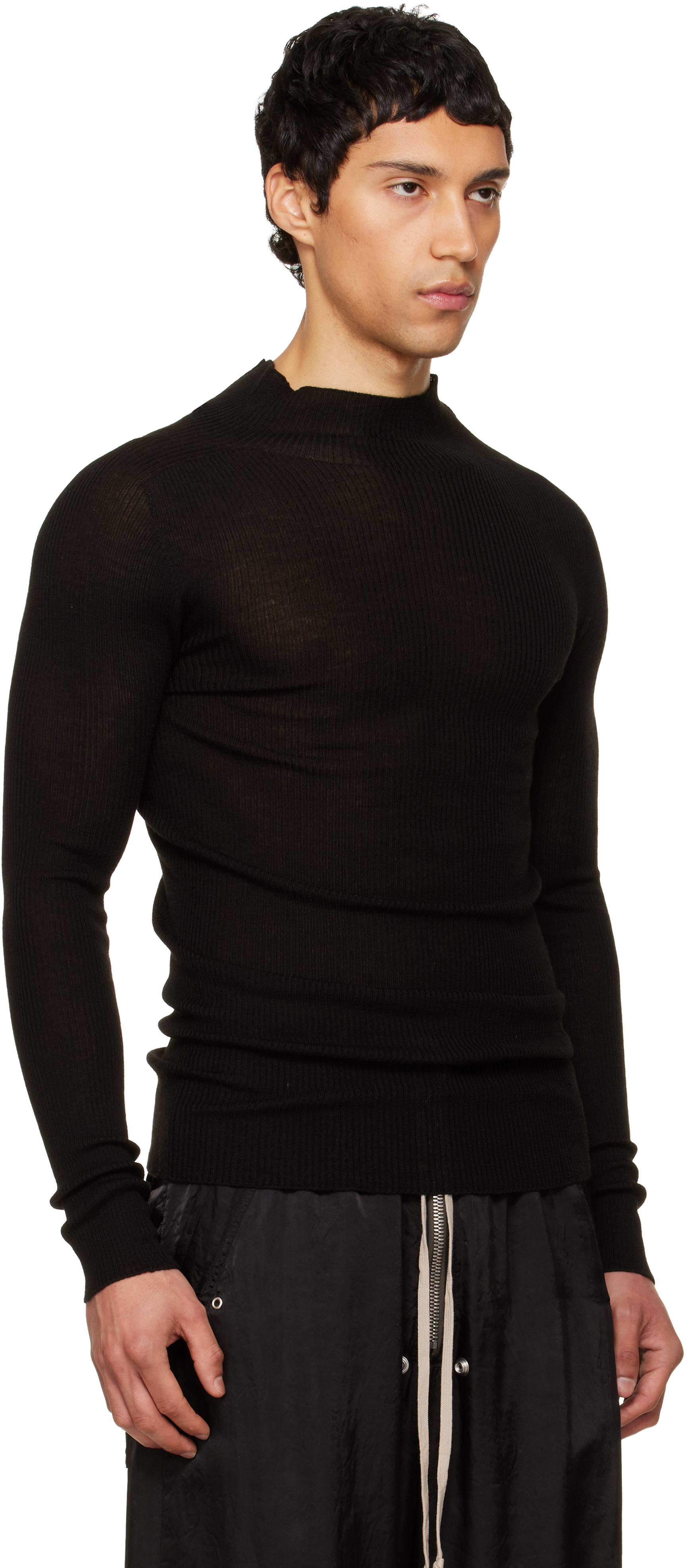 Rick Owens: Black Temple Ribbed Tabard Turtleneck | SSENSE