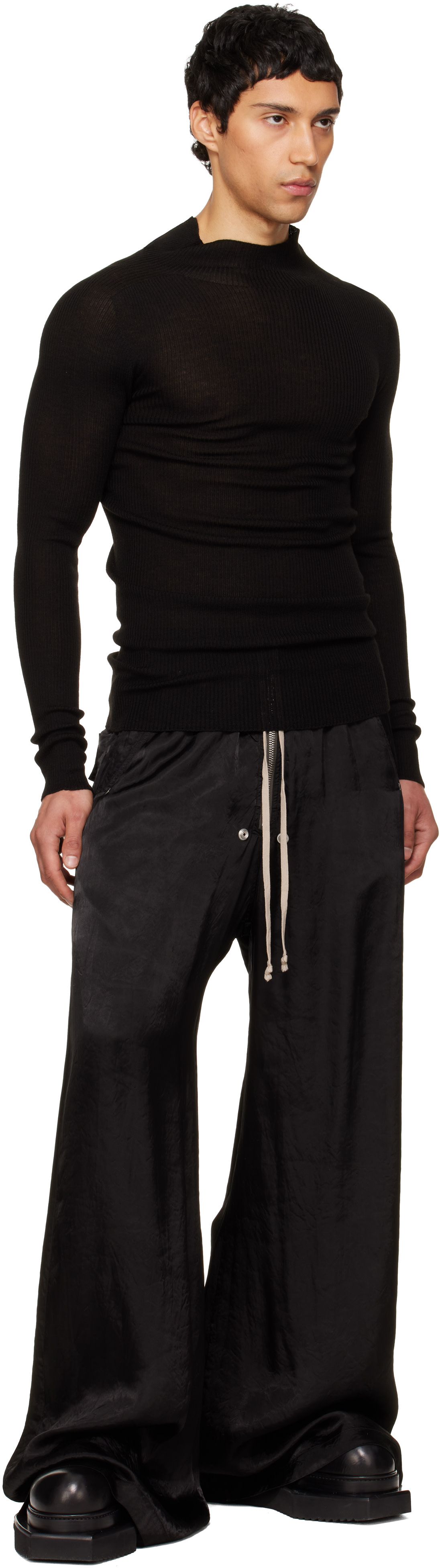 Rick Owens: Black Temple Ribbed Tabard Turtleneck | SSENSE