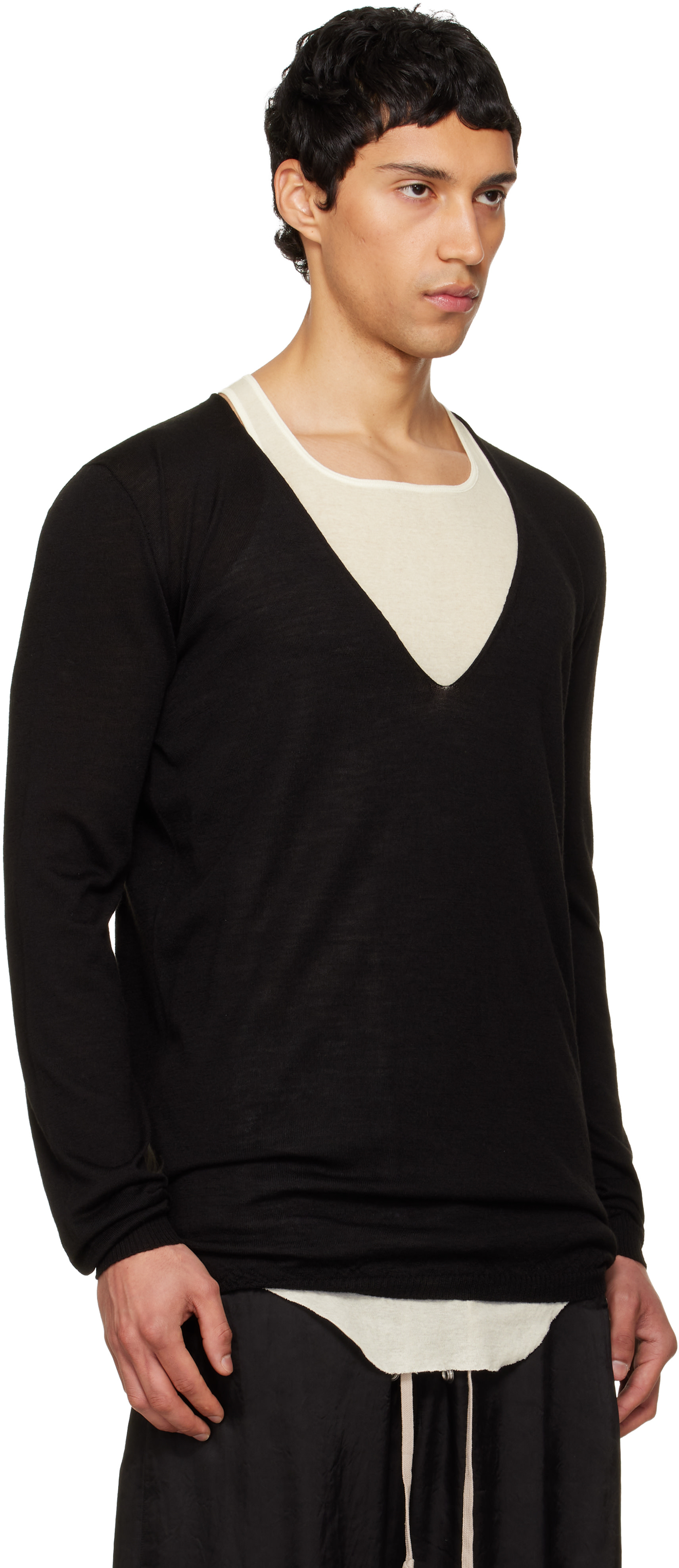 Rick Owens: Black Temple Oversized Extreme V-Neck Sweater | SSENSE