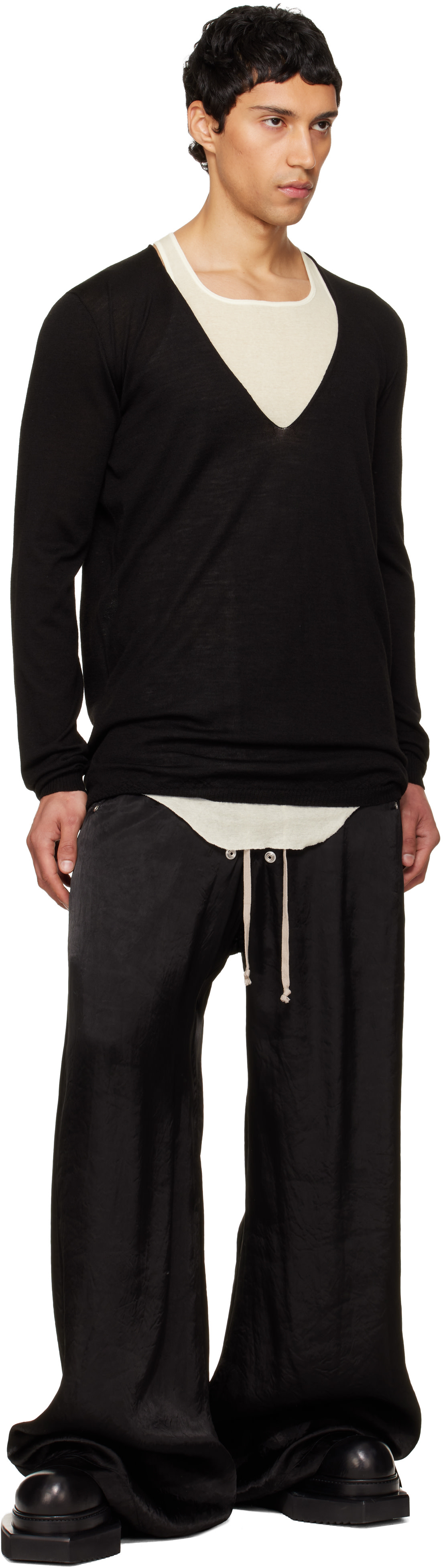 Rick Owens: Black Temple Oversized Extreme V-Neck Sweater | SSENSE