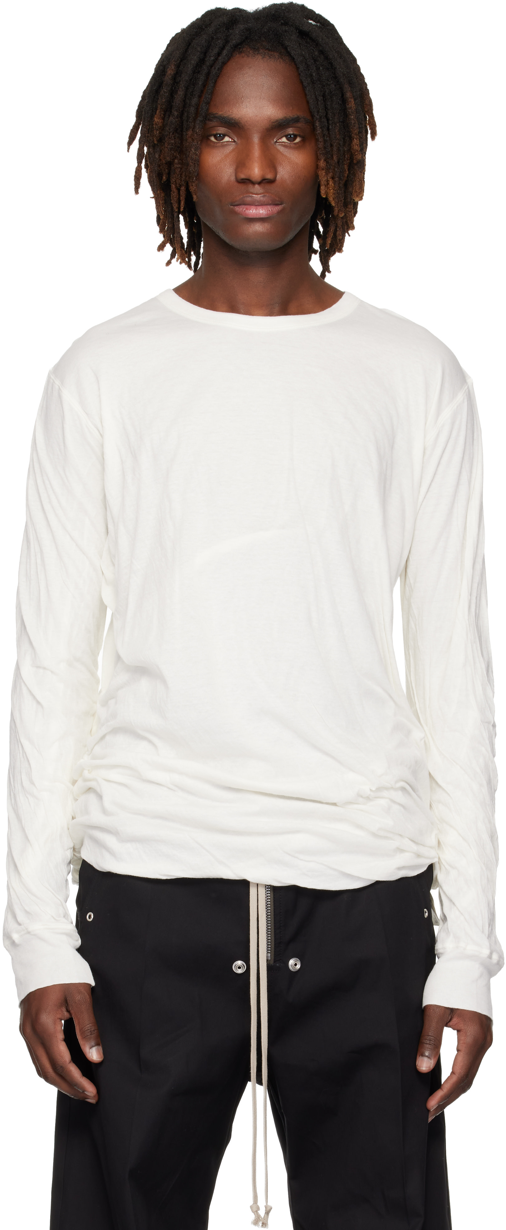 Rick Owens: Off-White Temple Jumbo Double LS T-shirt | SSENSE