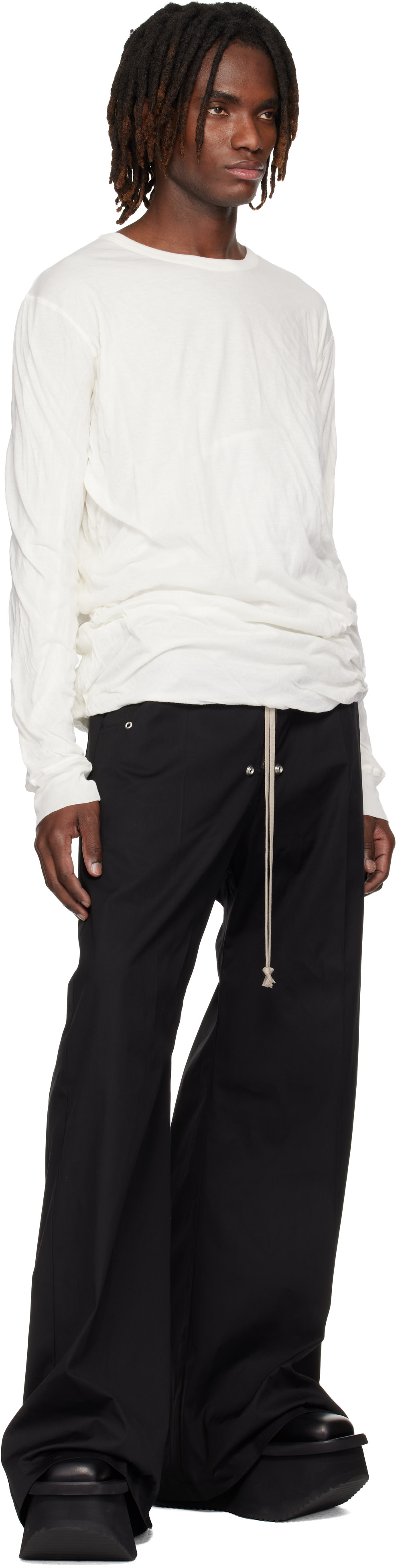Rick Owens: オフホワイト Temple Jumbo Double 長袖Tシャツ | SSENSE 日本