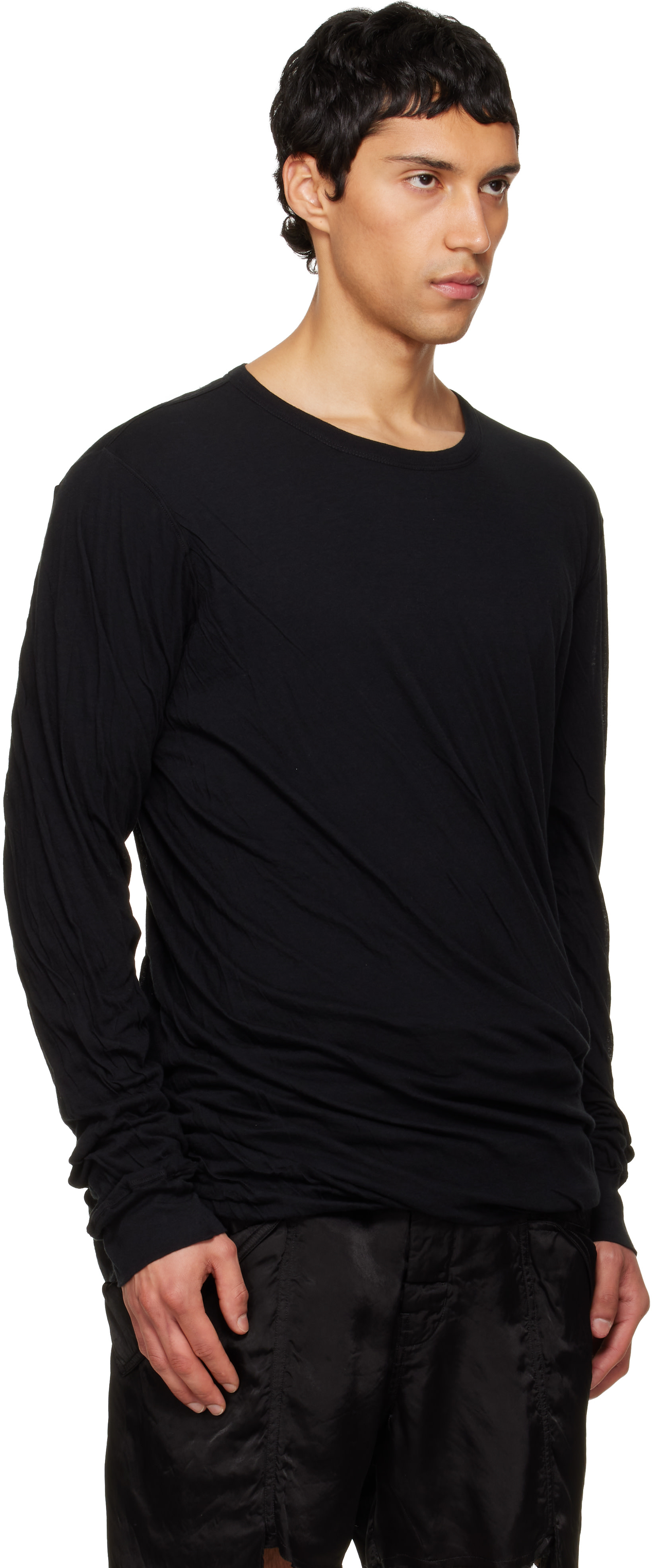 Rick Owens: Black Temple Jumbo Double LS T-shirt | SSENSE