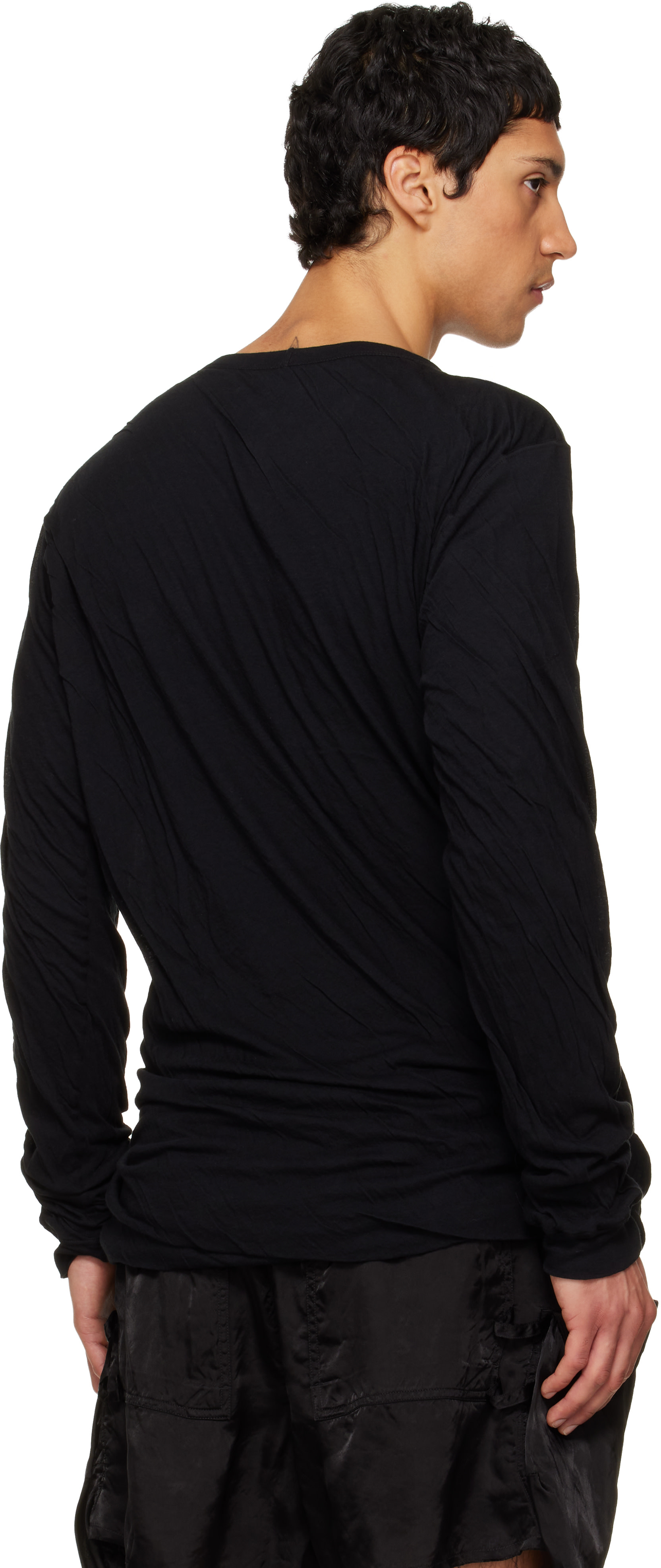 Rick Owens: Black Temple Jumbo Double LS T-shirt | SSENSE