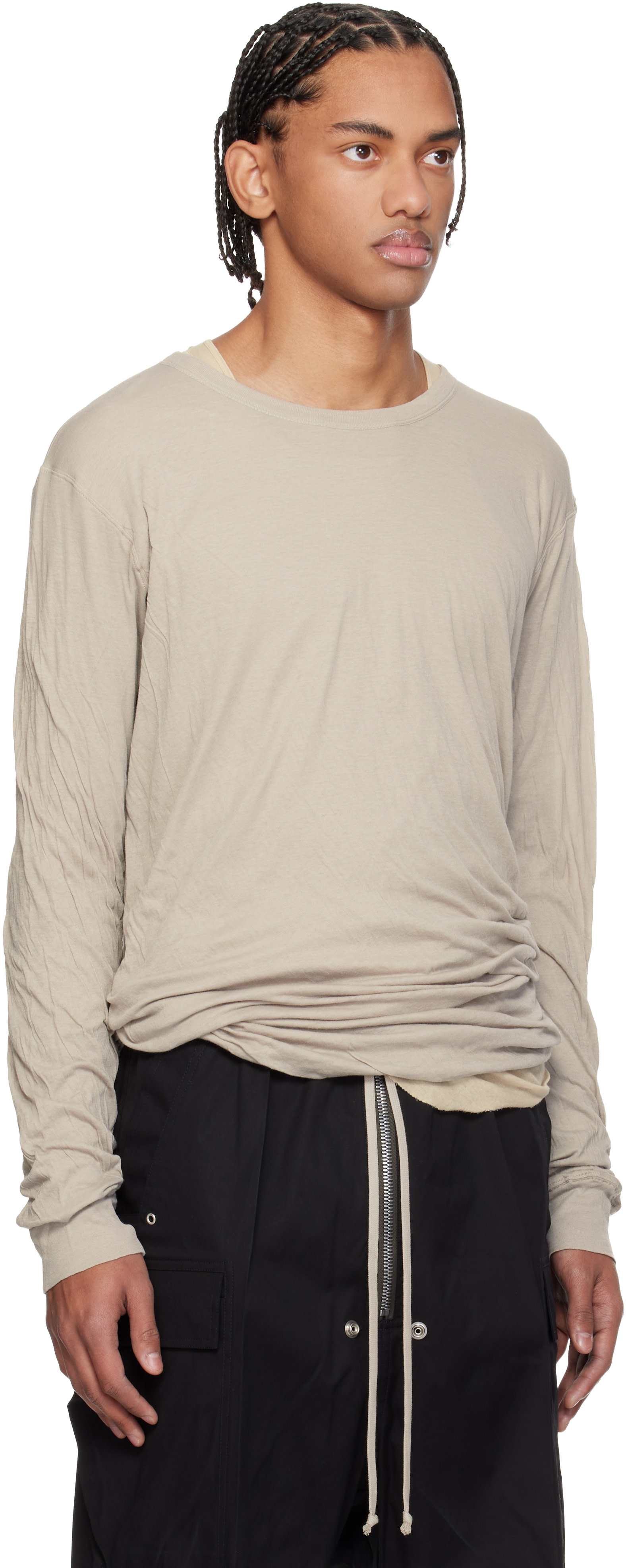 トップス rick Rick Owens: オフホワイト Temple Jumbo Double 長袖Tシャツ | SSENSE 日本
